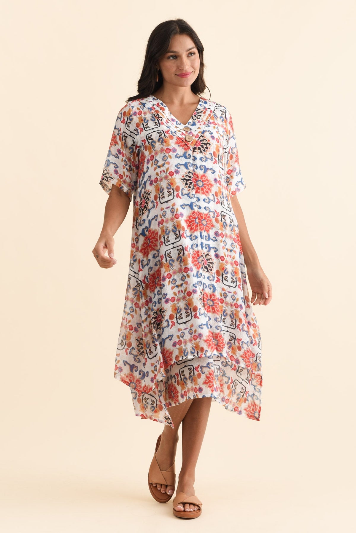Nala Orange Floral Layers Dress Front View