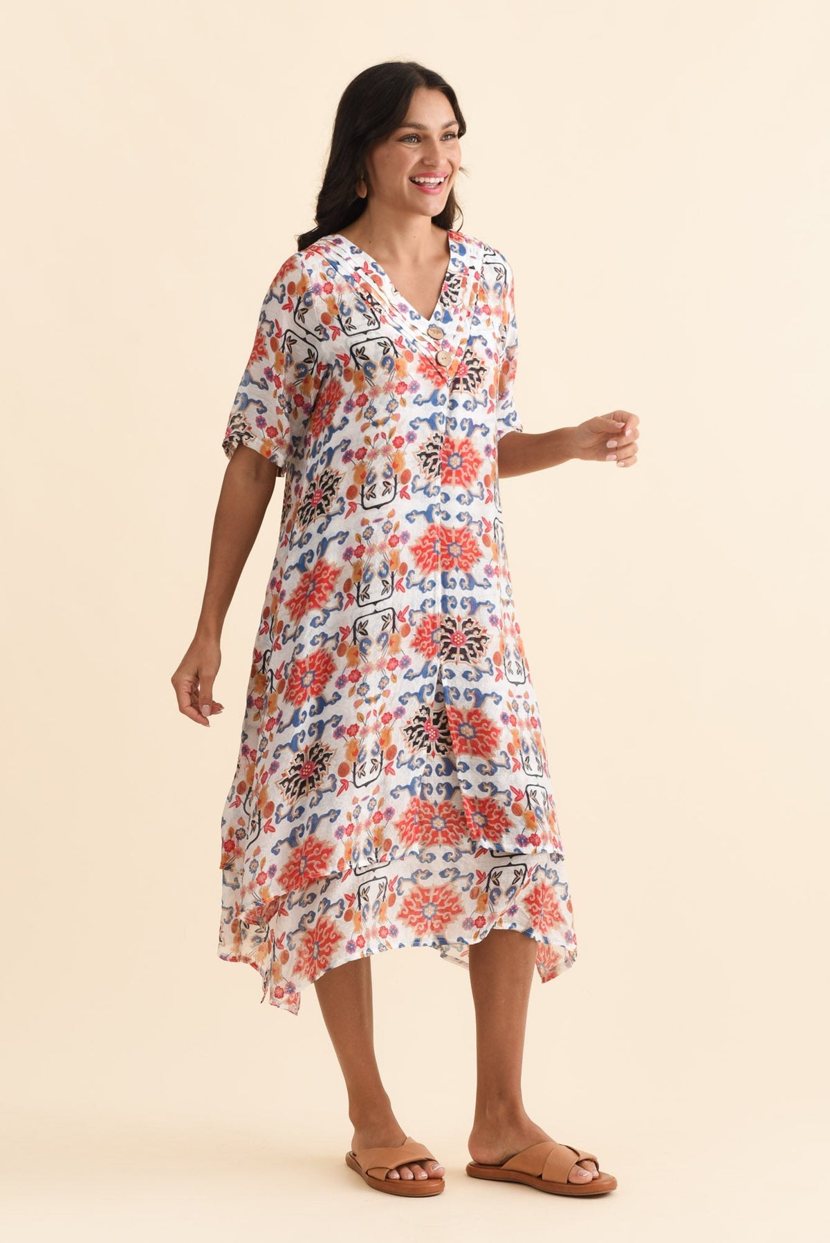 Nala Orange Floral Layers Dress Back View