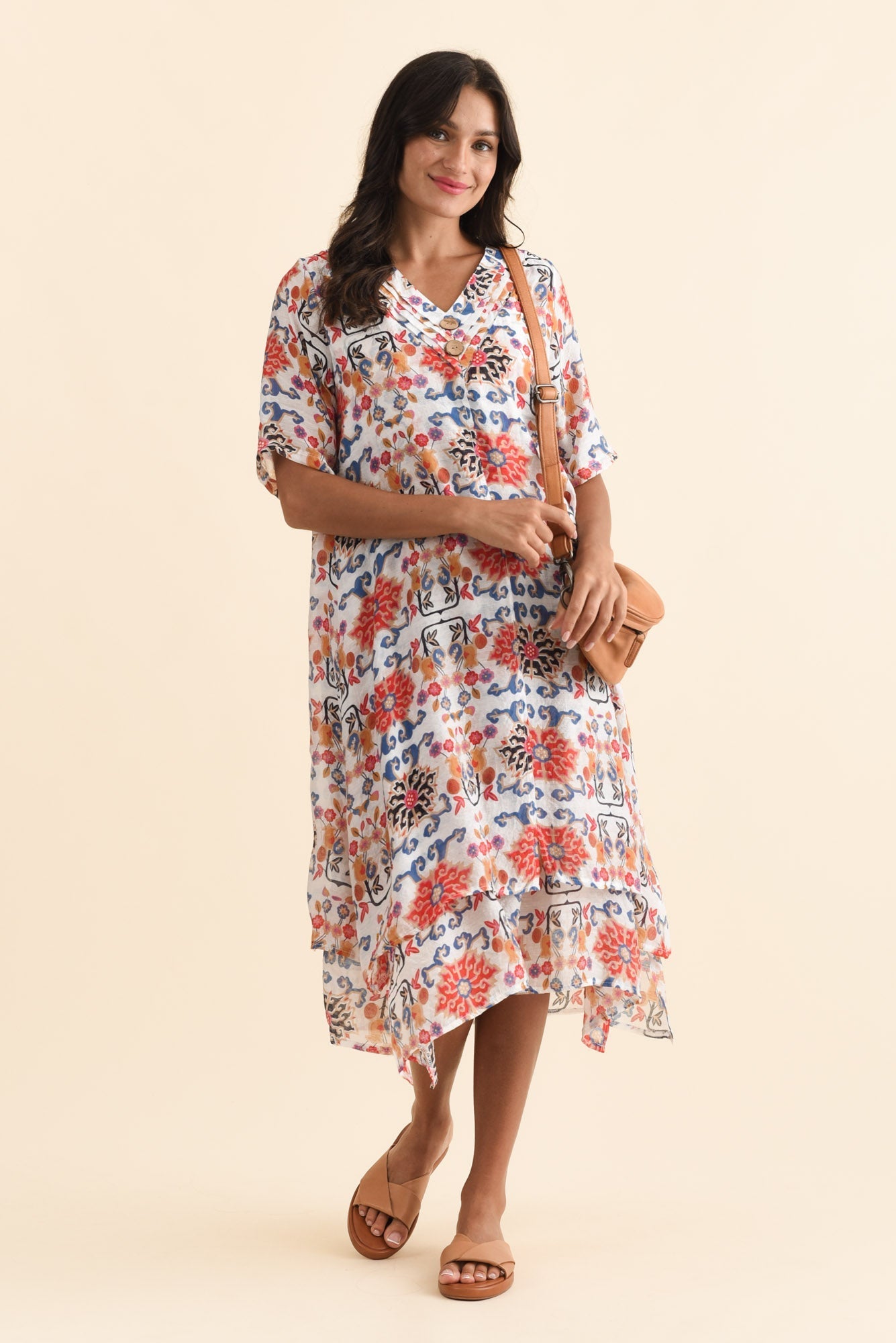 Nala Orange Floral Layers Dress Front View 2