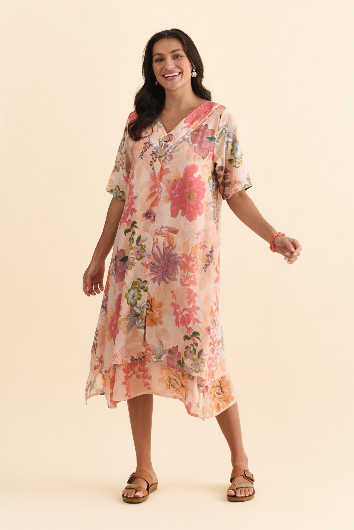 Nala Orange Garden Layers Dress Full Length View