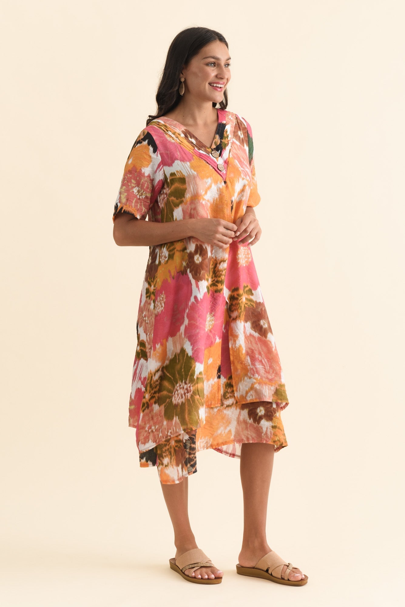 Nala Pink Flower Layers Dress Side View