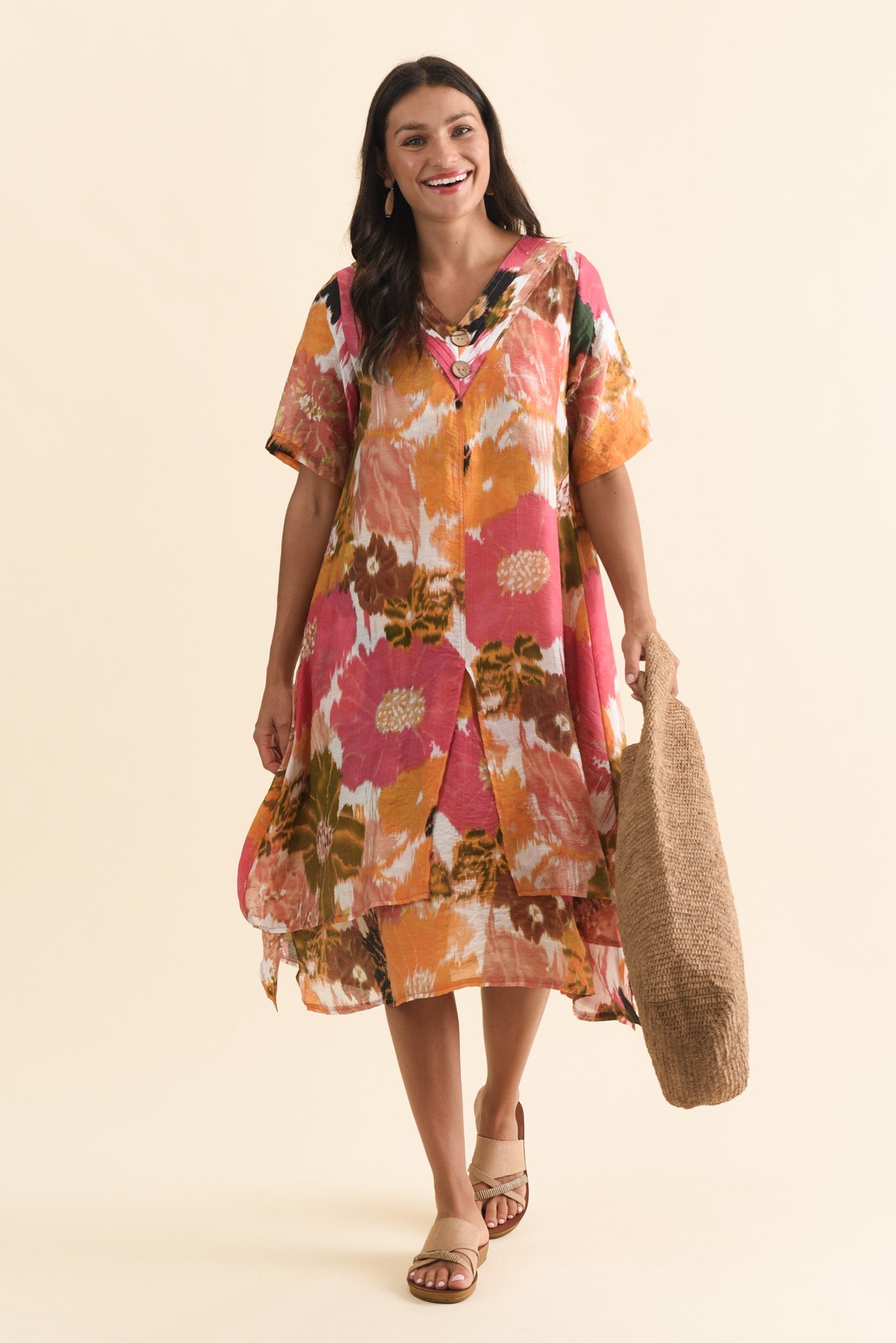 Nala Pink Flower Layers Dress Back View