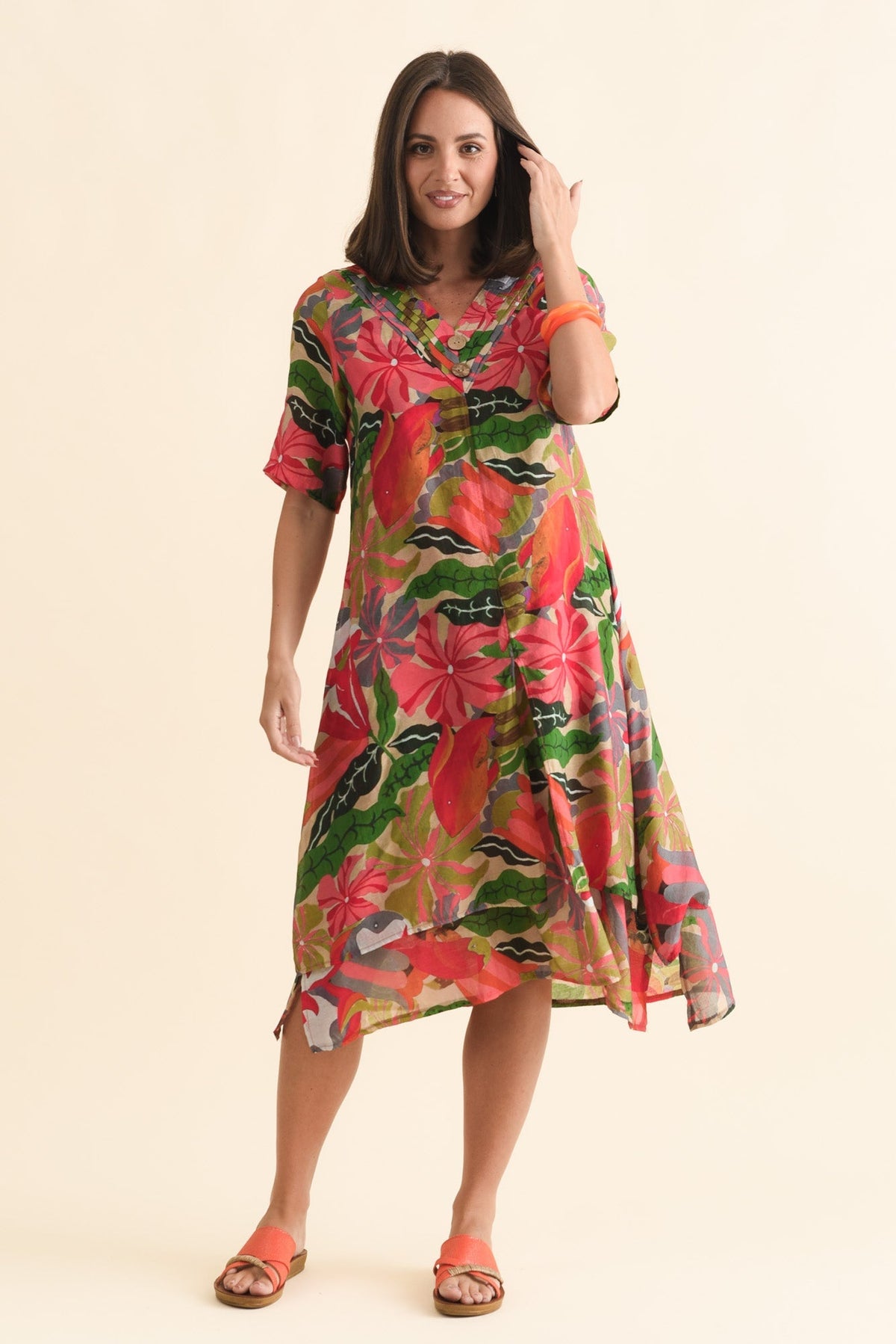 Nala Pink Hibiscus Layers Dress Back View