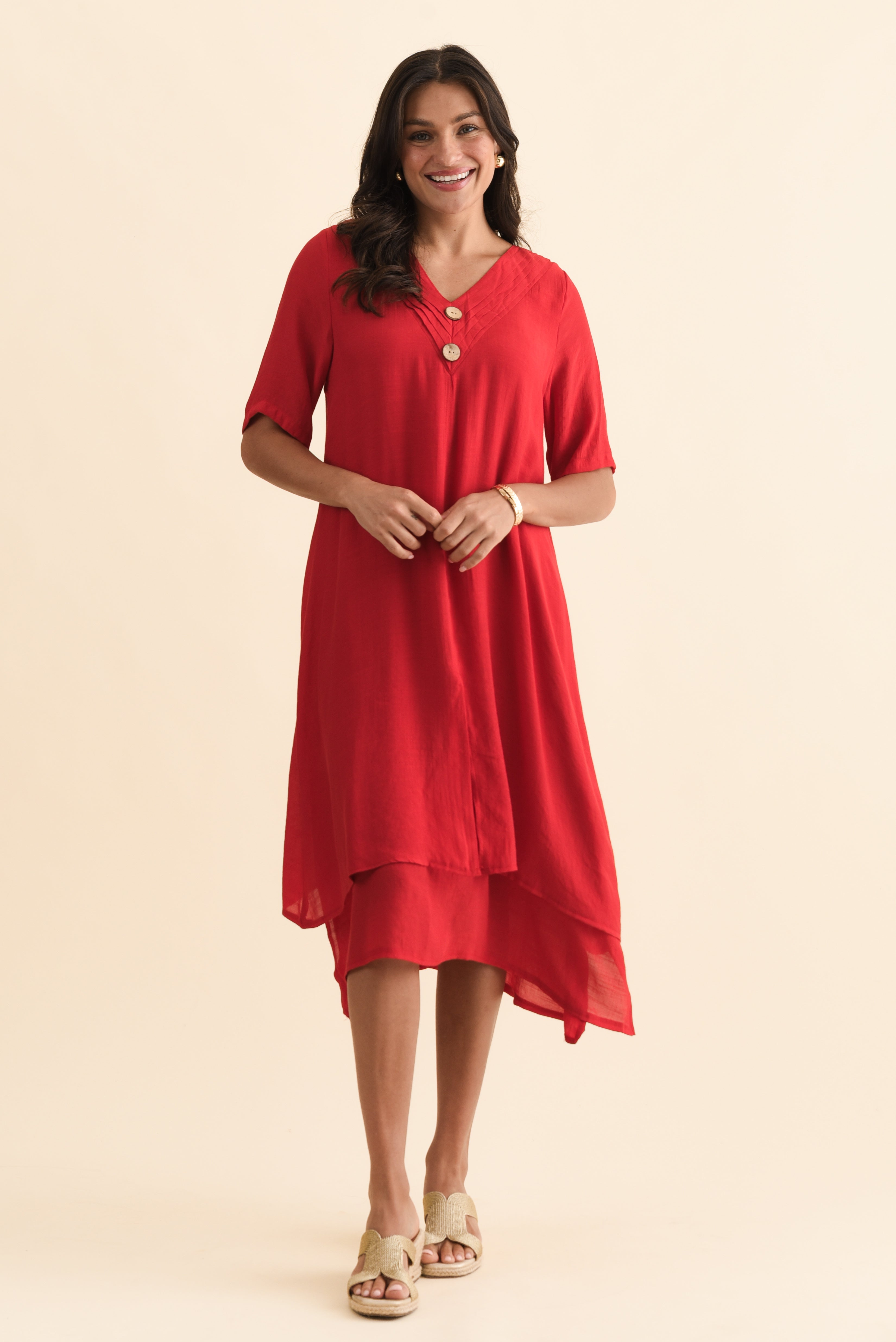 Nala Red Layers Dress Full Length View