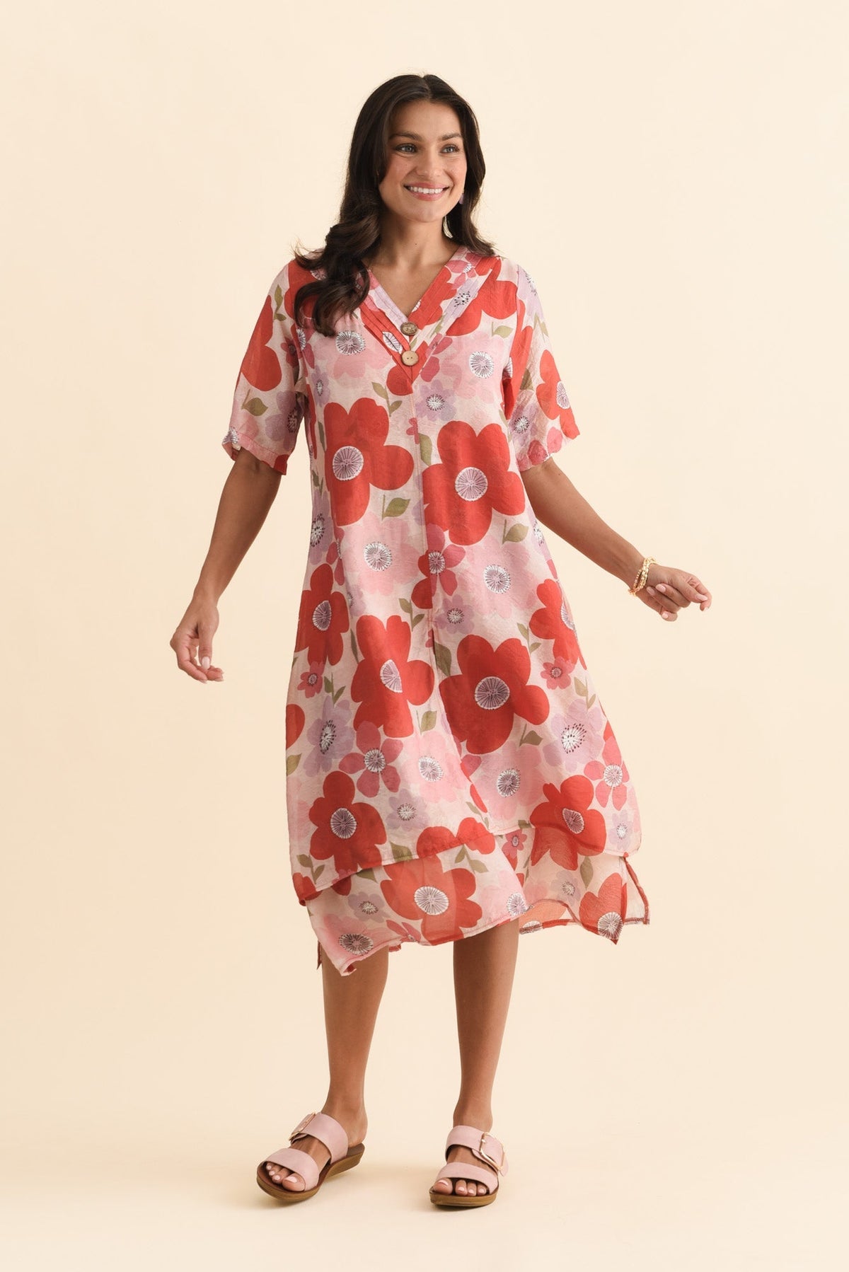 Nala Red Poppy Layers Dress Front View