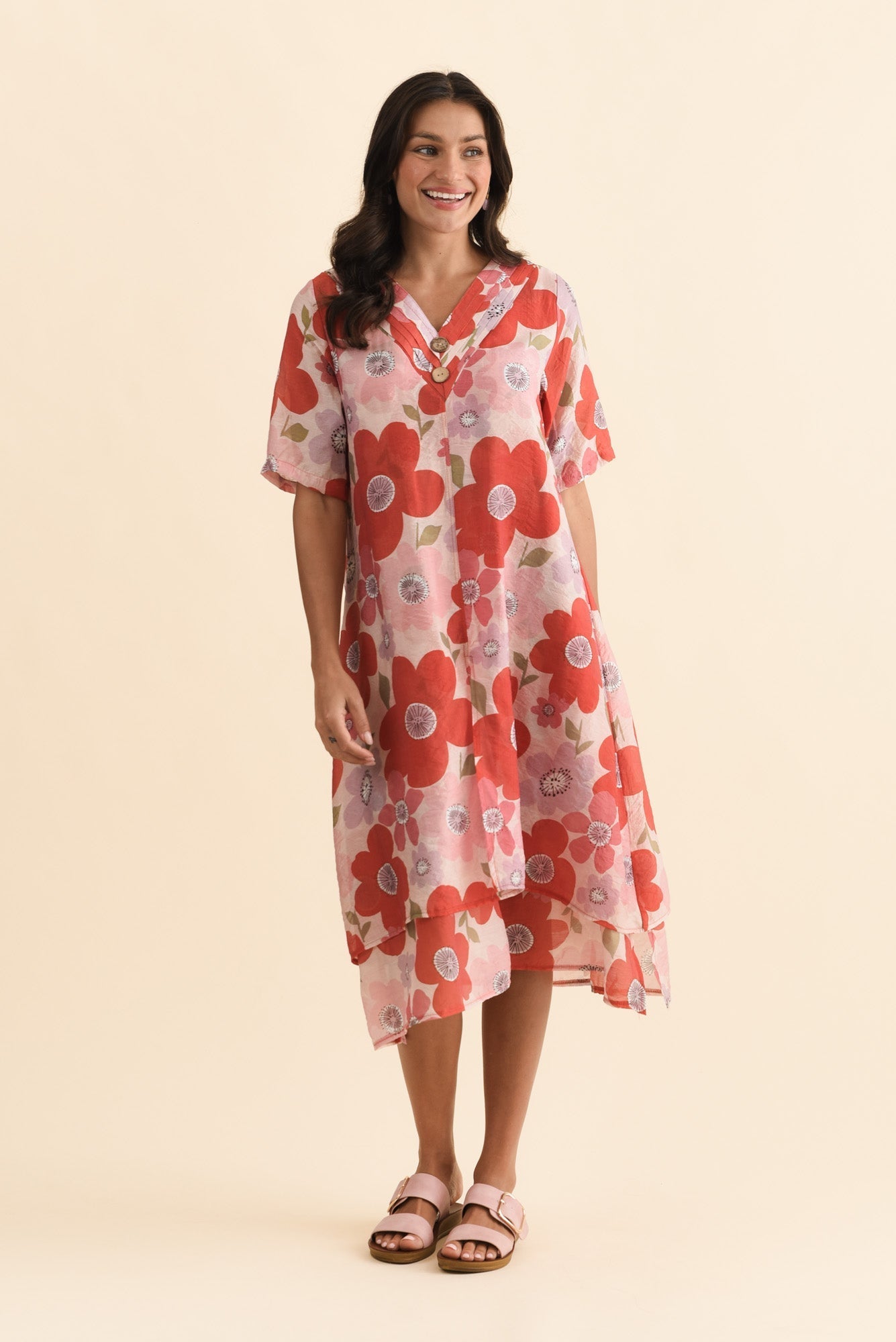 Nala Red Poppy Layers Dress Front View 2