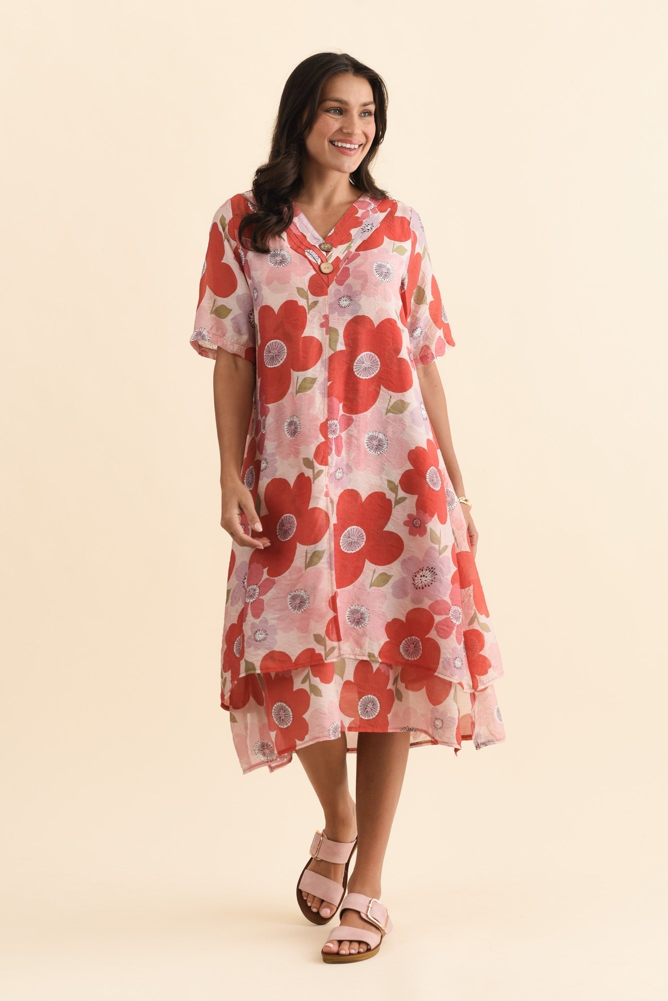 Nala Red Poppy Layers Dress Full Length View