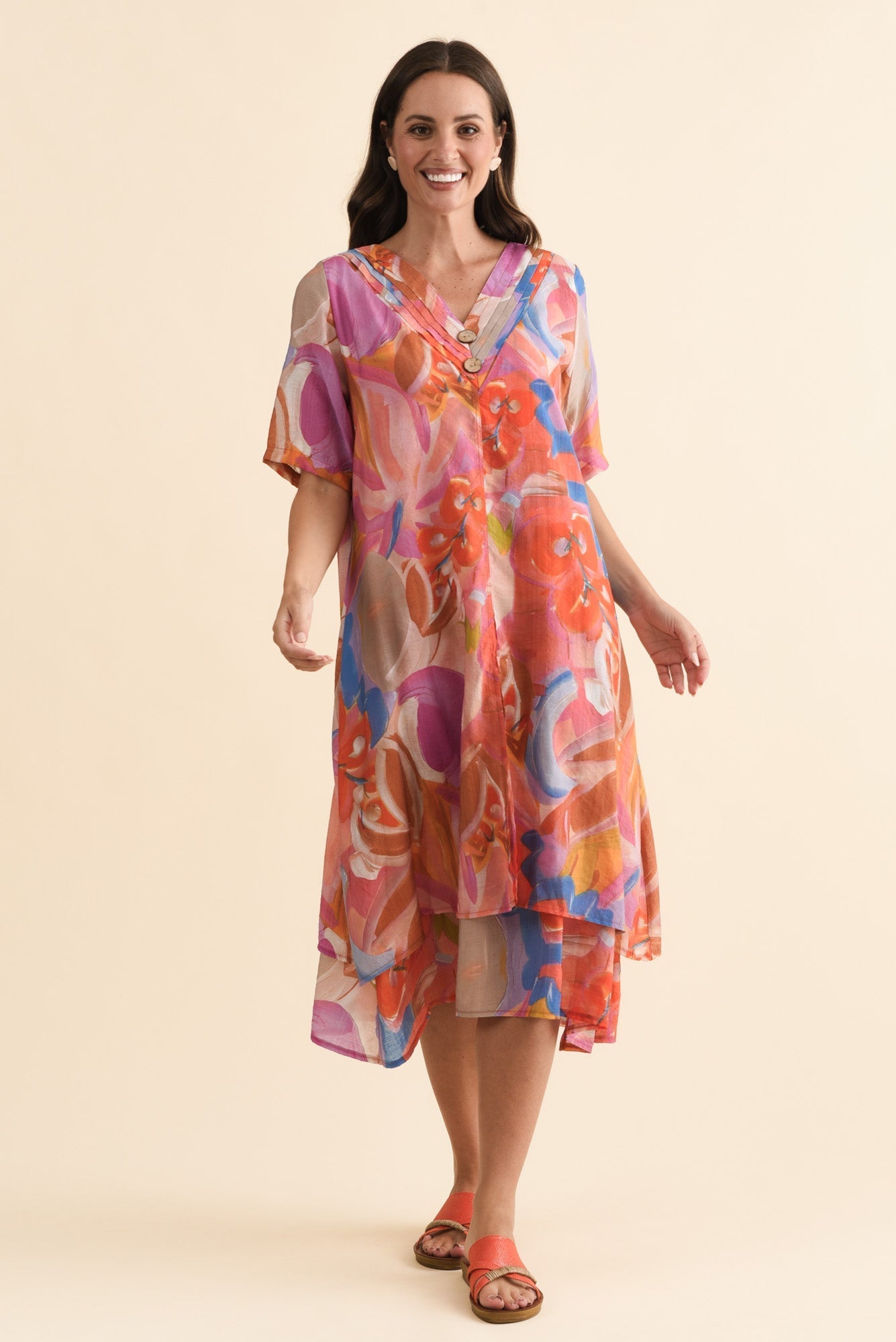 Nala Rust Abstract Layers Dress Front View