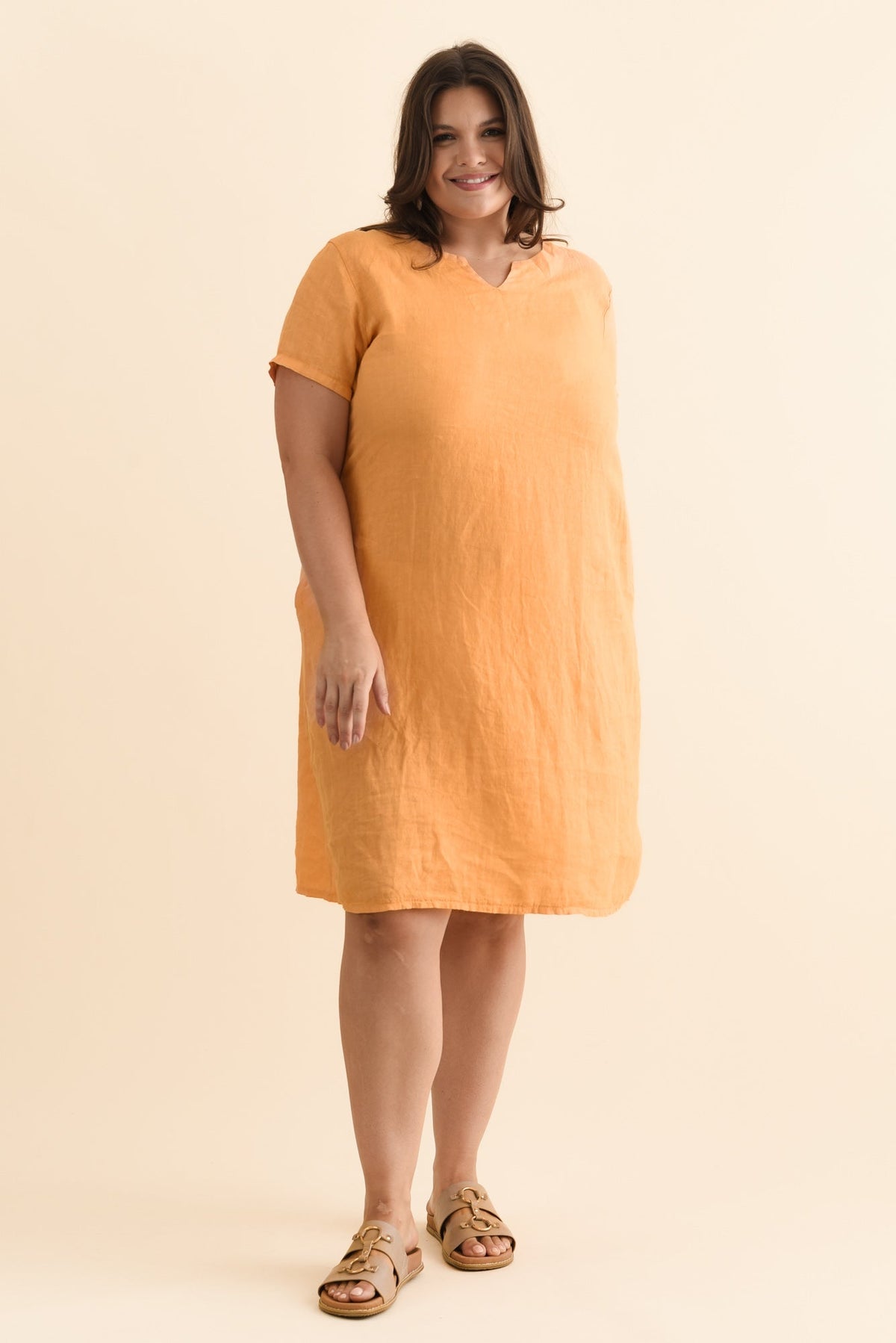 Nara Peach Linen Pocket Dress Back View 2