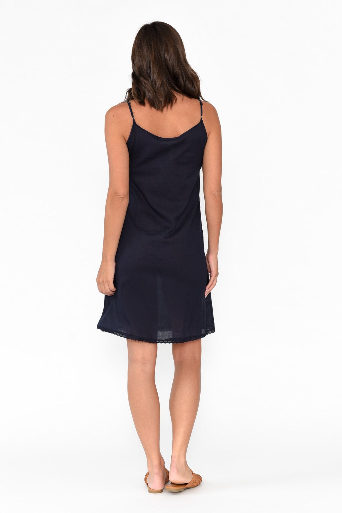 Navy Cotton Slip Dress Back View