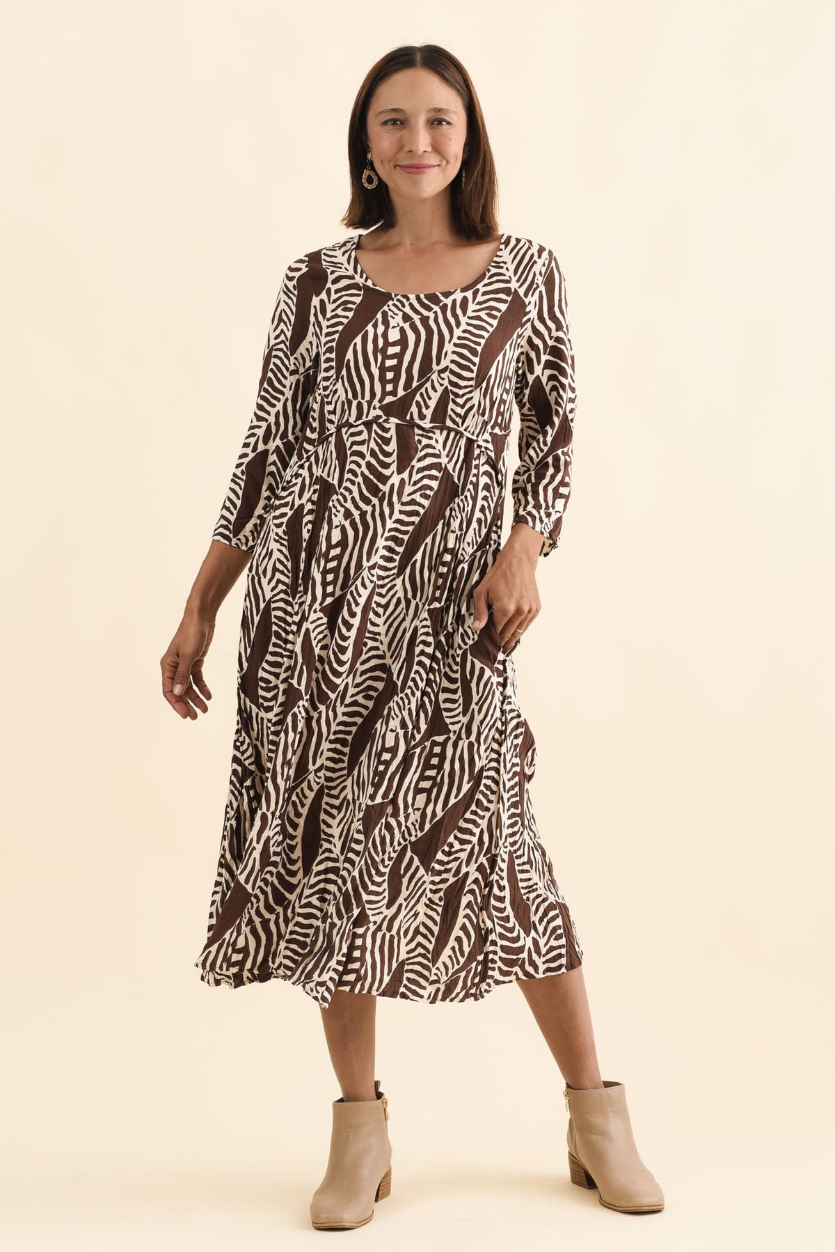 Nessa Brown Leaf Crescent Dress Back View