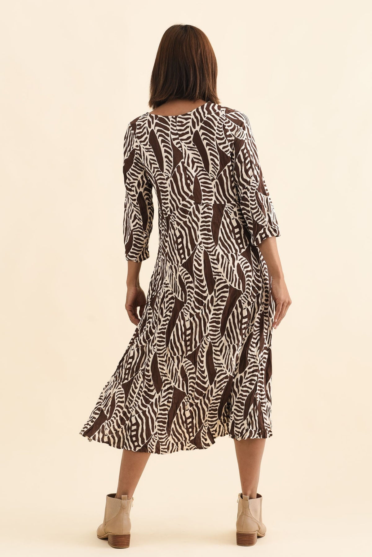 Nessa Brown Leaf Crescent Dress Detail View