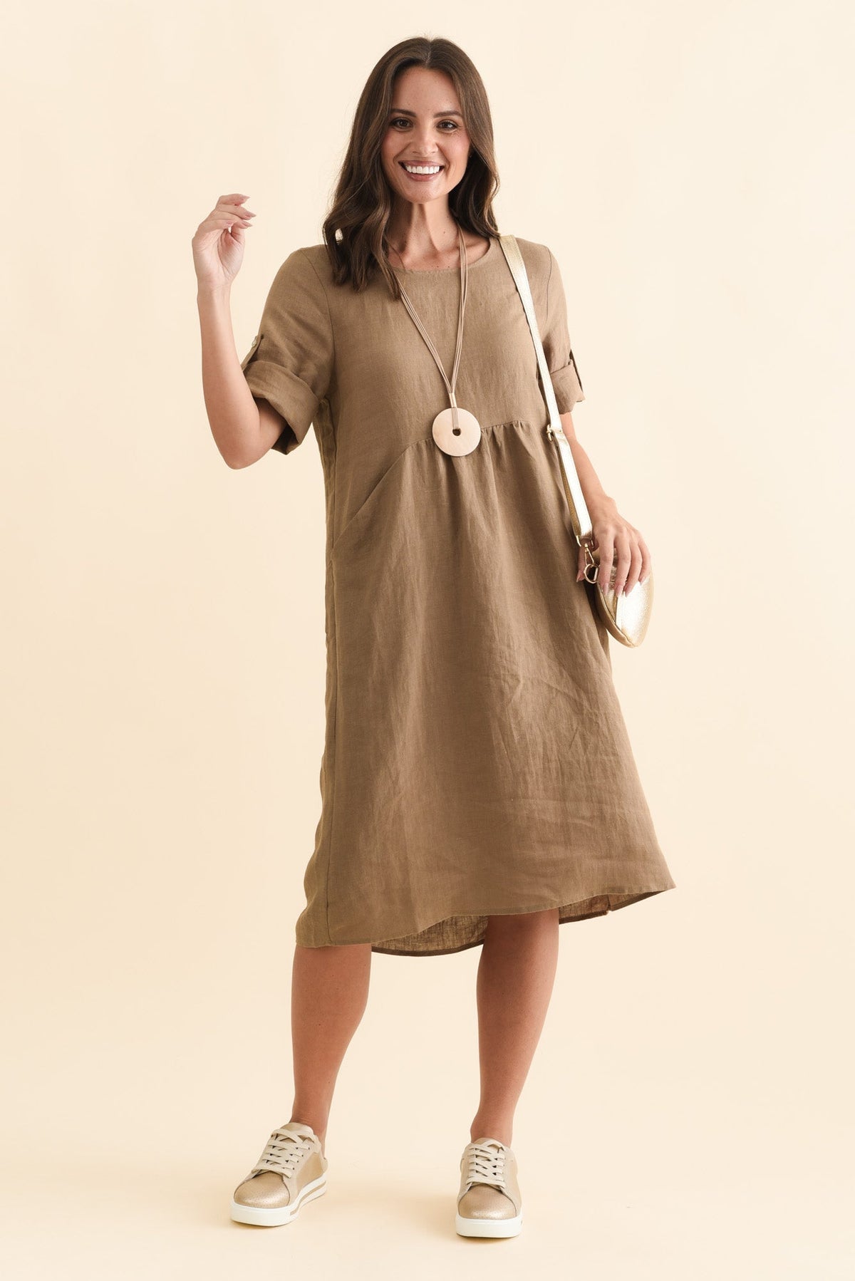 Nolita Chocolate Linen Pocket Dress Front View