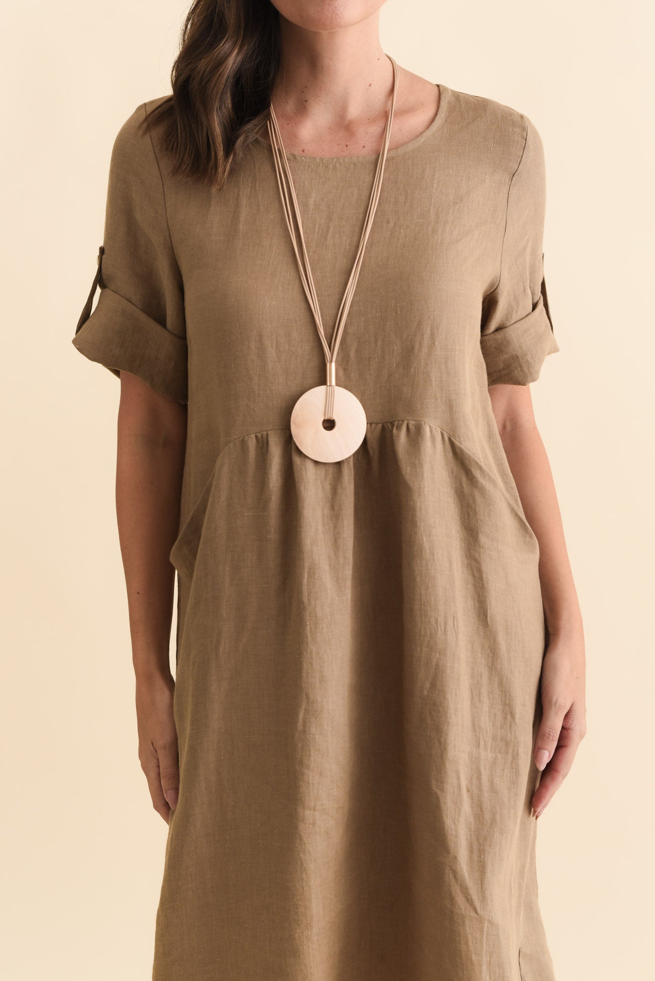 Nolita Chocolate Linen Pocket Dress Detail View