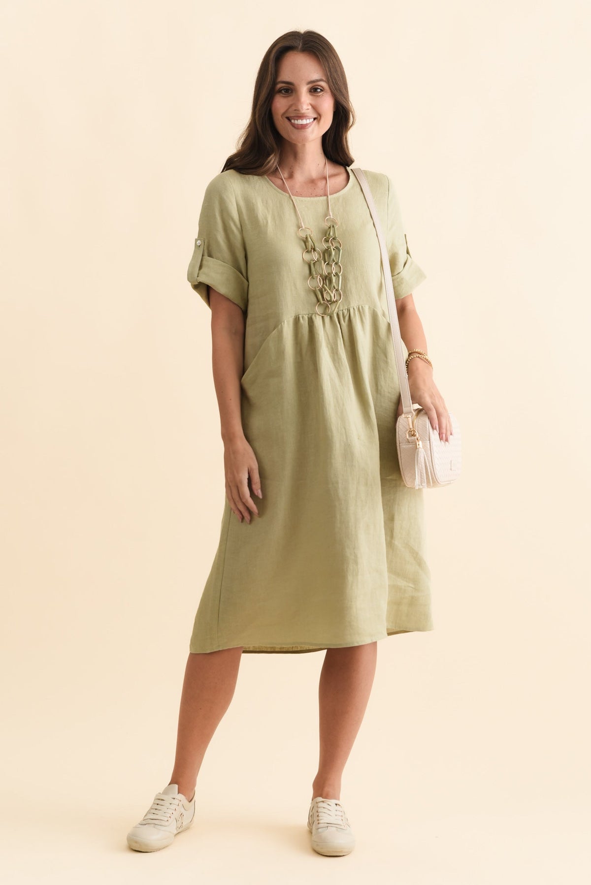 Nolita Sage Linen Pocket Dress Front View