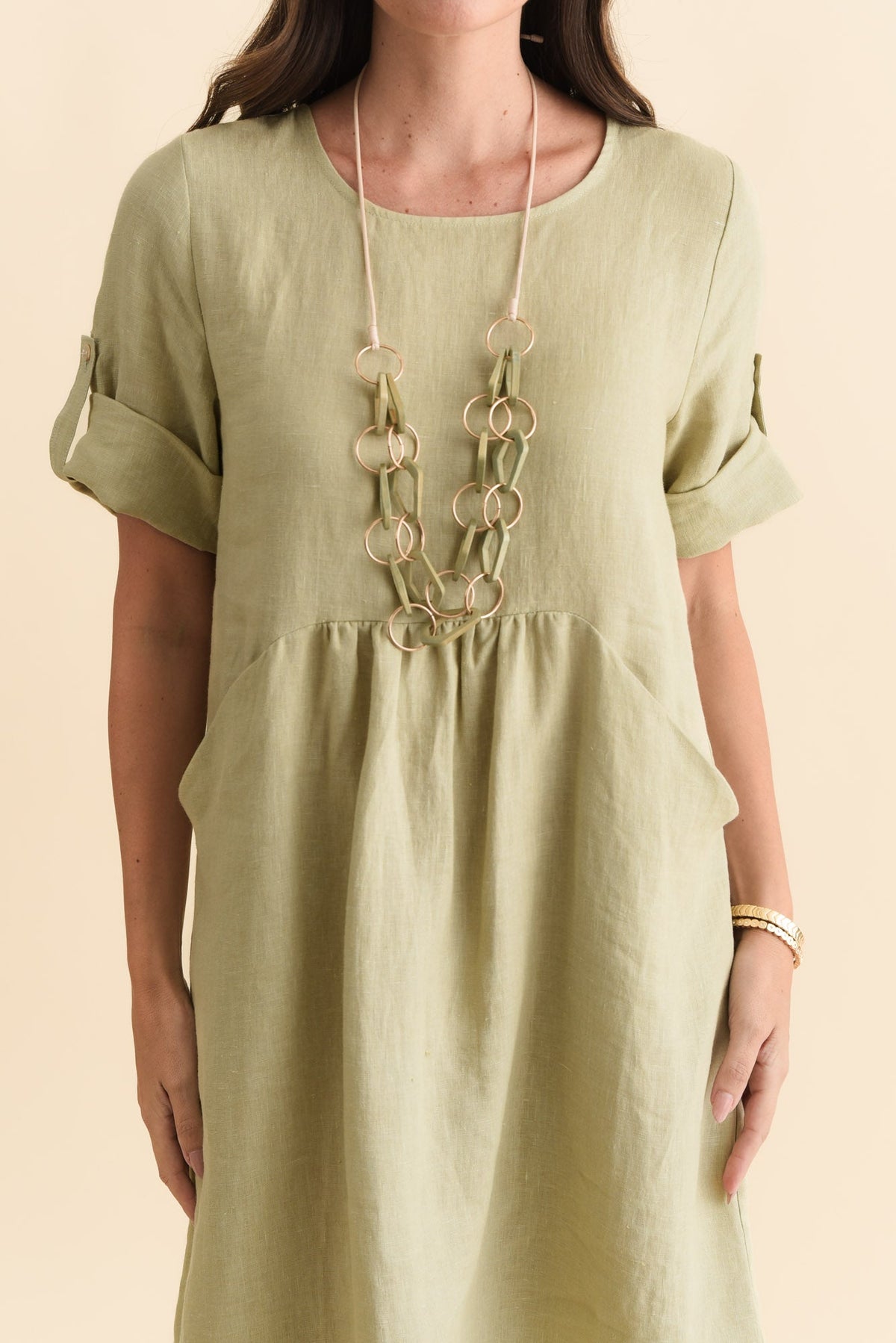 Nolita Sage Linen Pocket Dress Detail View