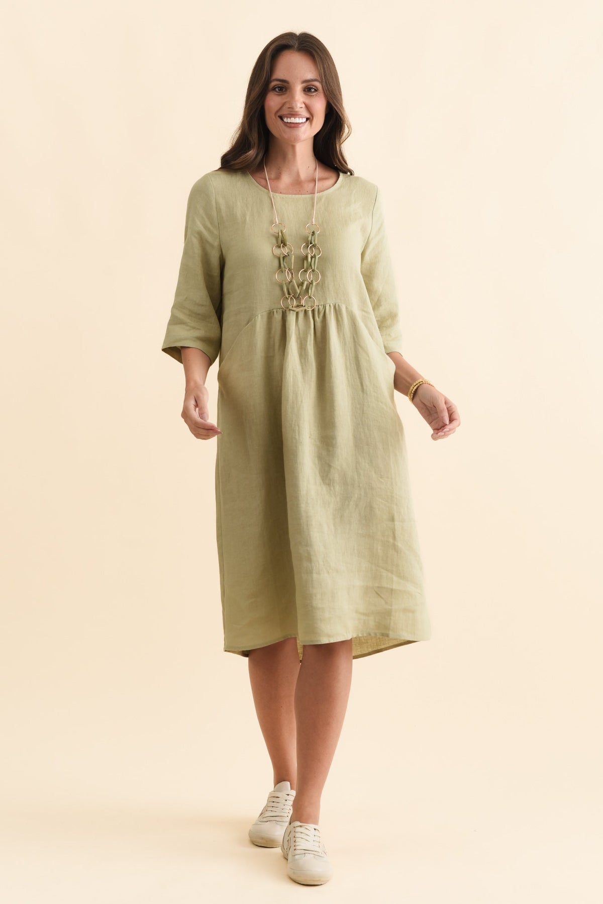 Nolita Sage Linen Pocket Dress Full Length View