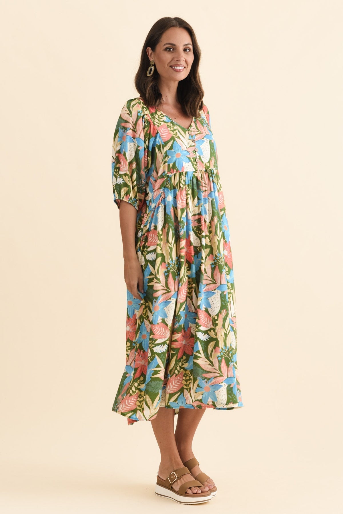 Nolte Green Botanical Pocket Dress Back View