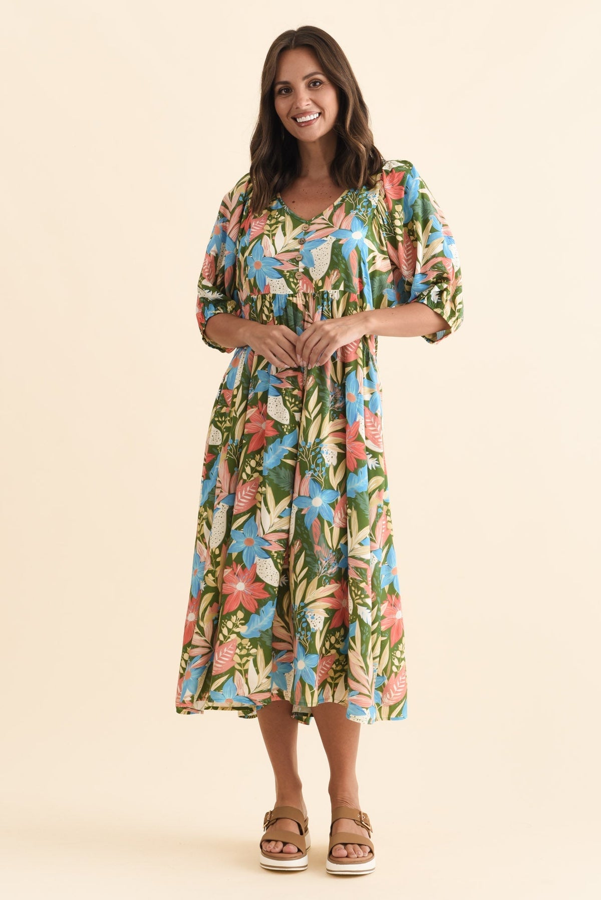 Nolte Green Botanical Pocket Dress Front View 2