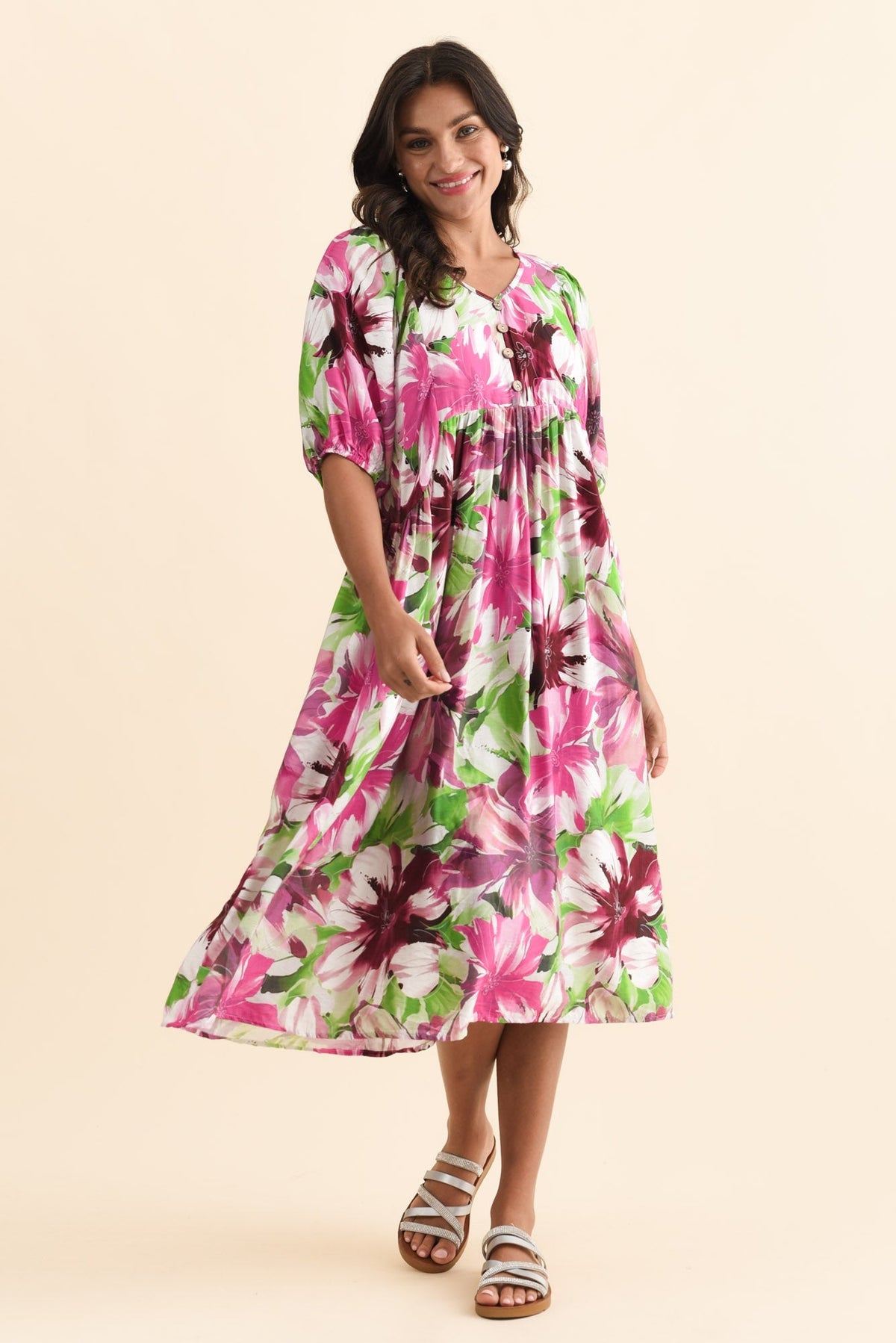 Nolte Purple Flower Pocket Dress Front View