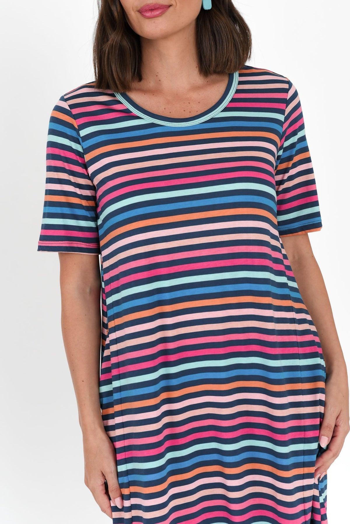 Nyree Blue Stripe Hi Lo Cotton Dress Detail View
