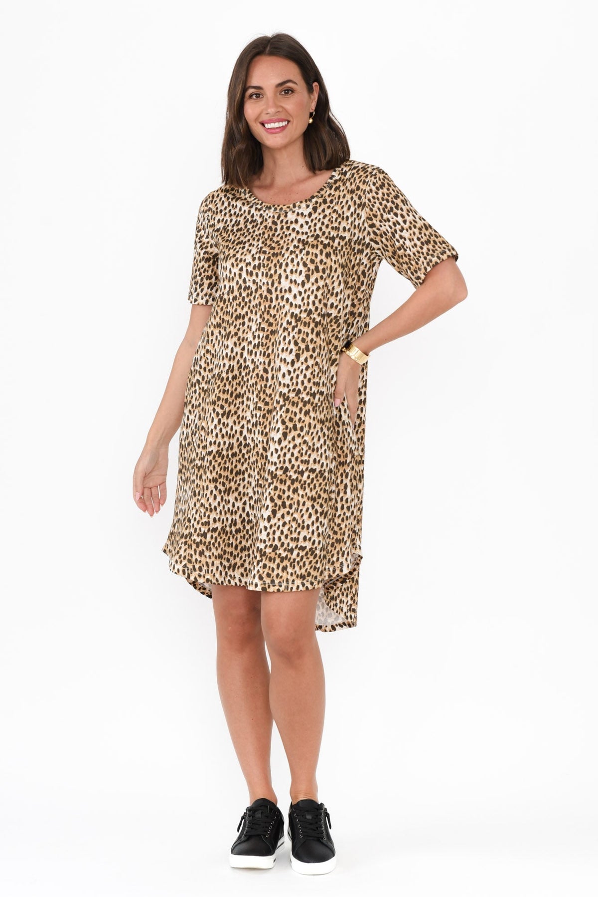 Nyree Brown Leopard Hi Lo Cotton Dress Back View