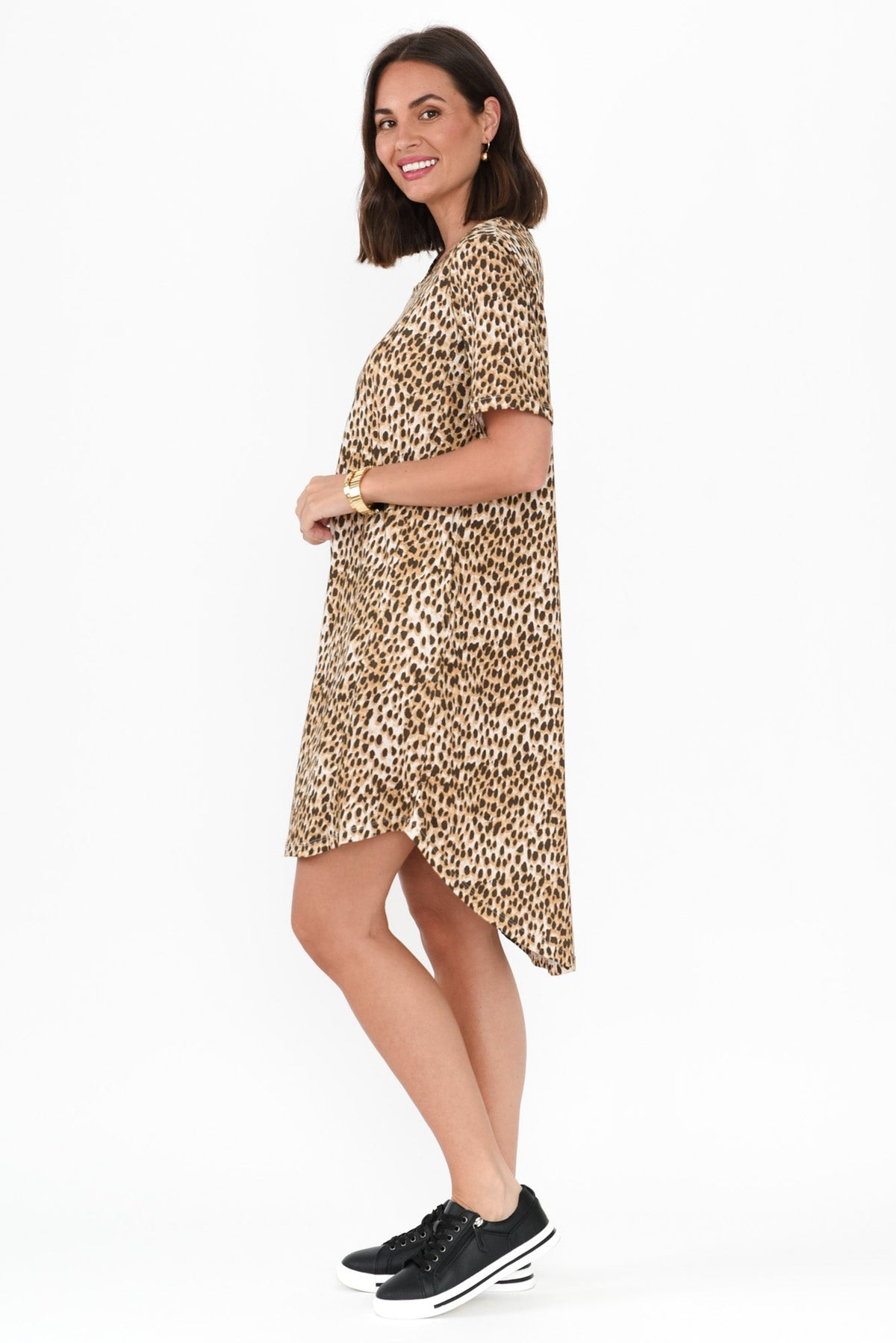 Nyree Brown Leopard Hi Lo Cotton Dress Side View