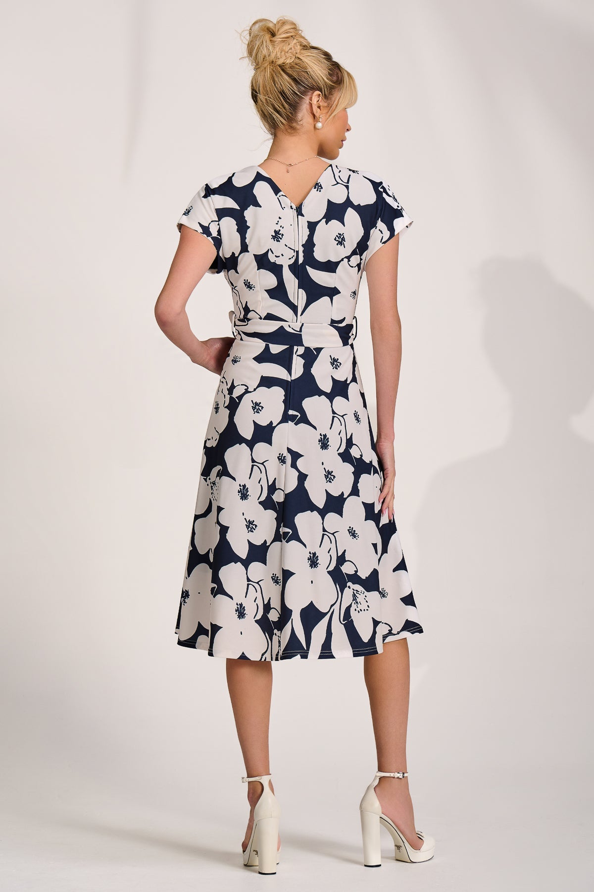 V Neck Print Scuba Midi Dress Side View