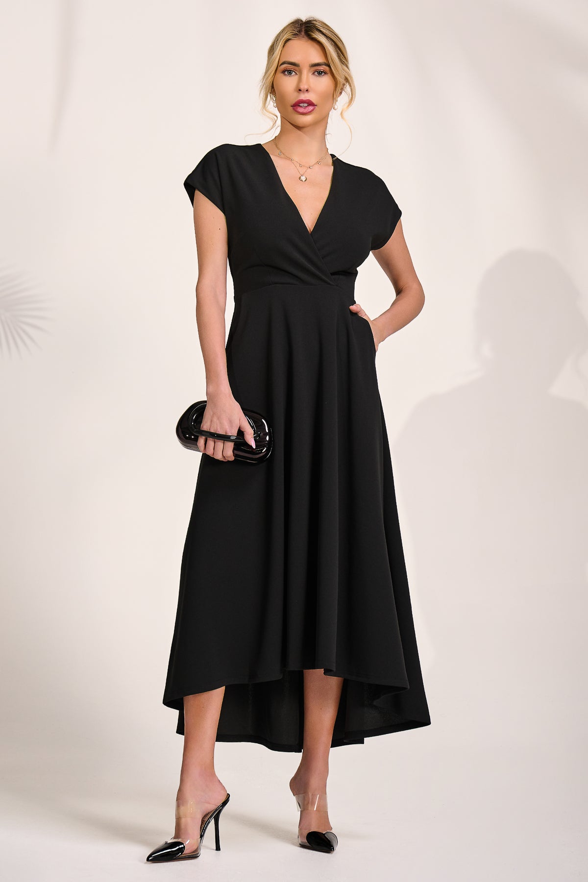 Printed Scuba Dipped Hem Maxi Dress Styled View