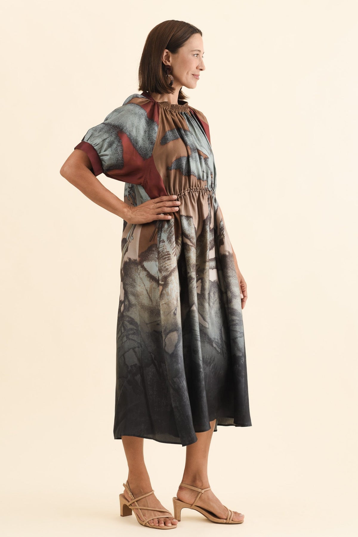 Palisades Mocha Floral Silk Dress Back View