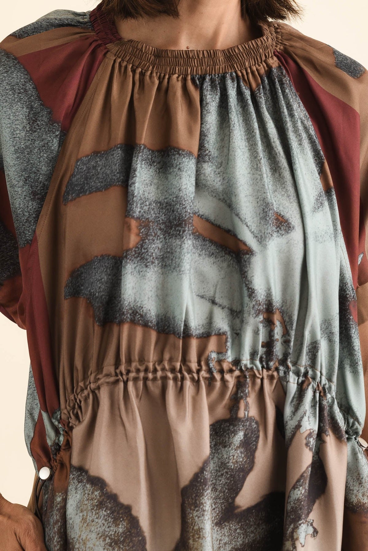 Palisades Mocha Floral Silk Dress Detail View
