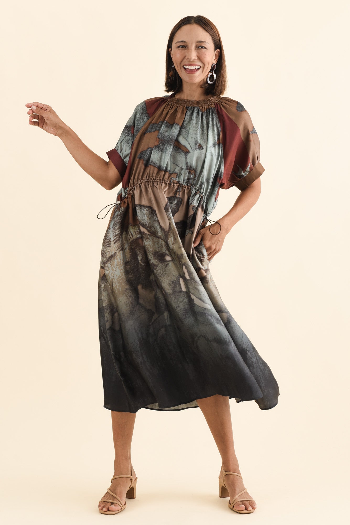 Palisades Mocha Floral Silk Dress Front View