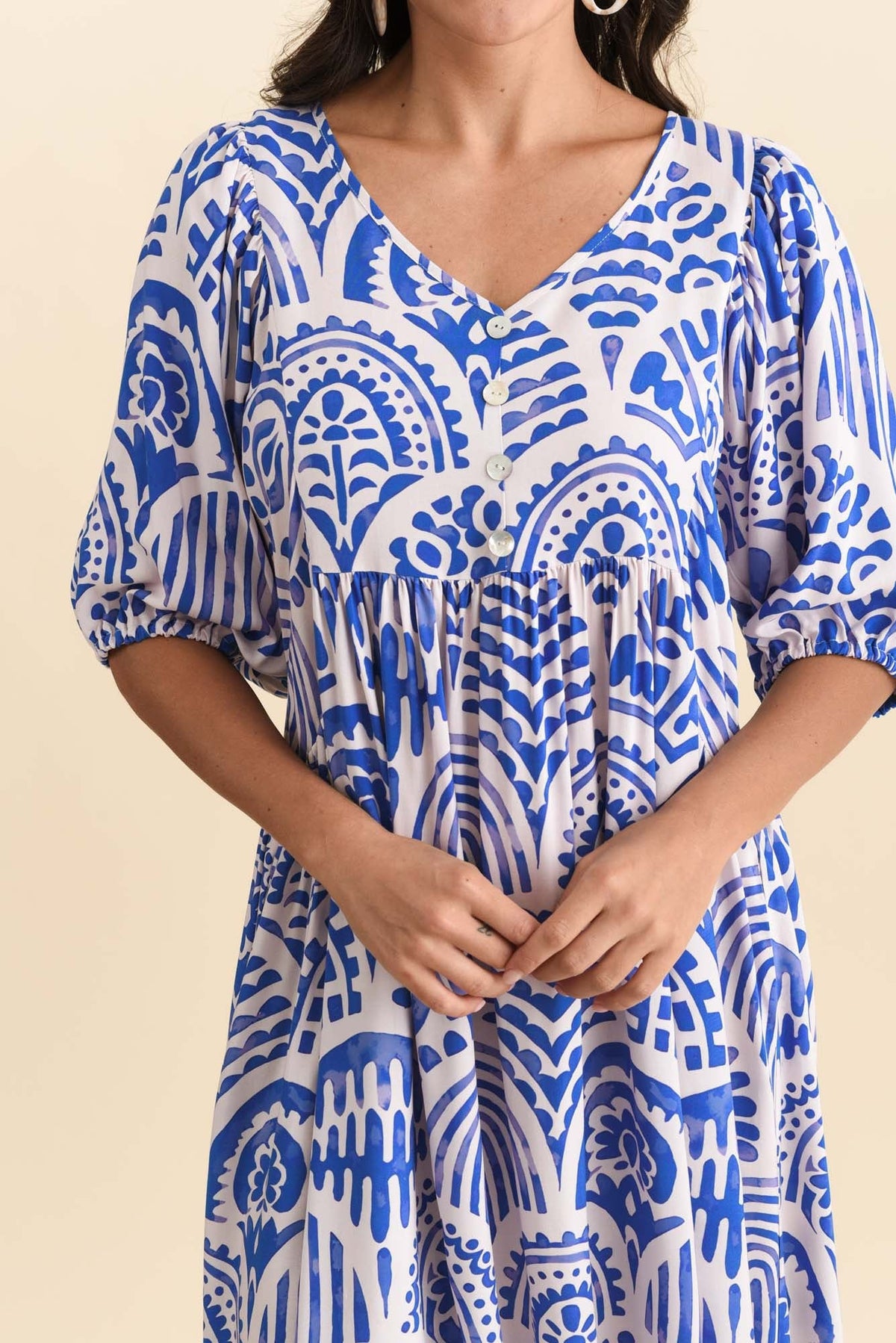 Pansy Blue Abstract Pocket Dress Detail View