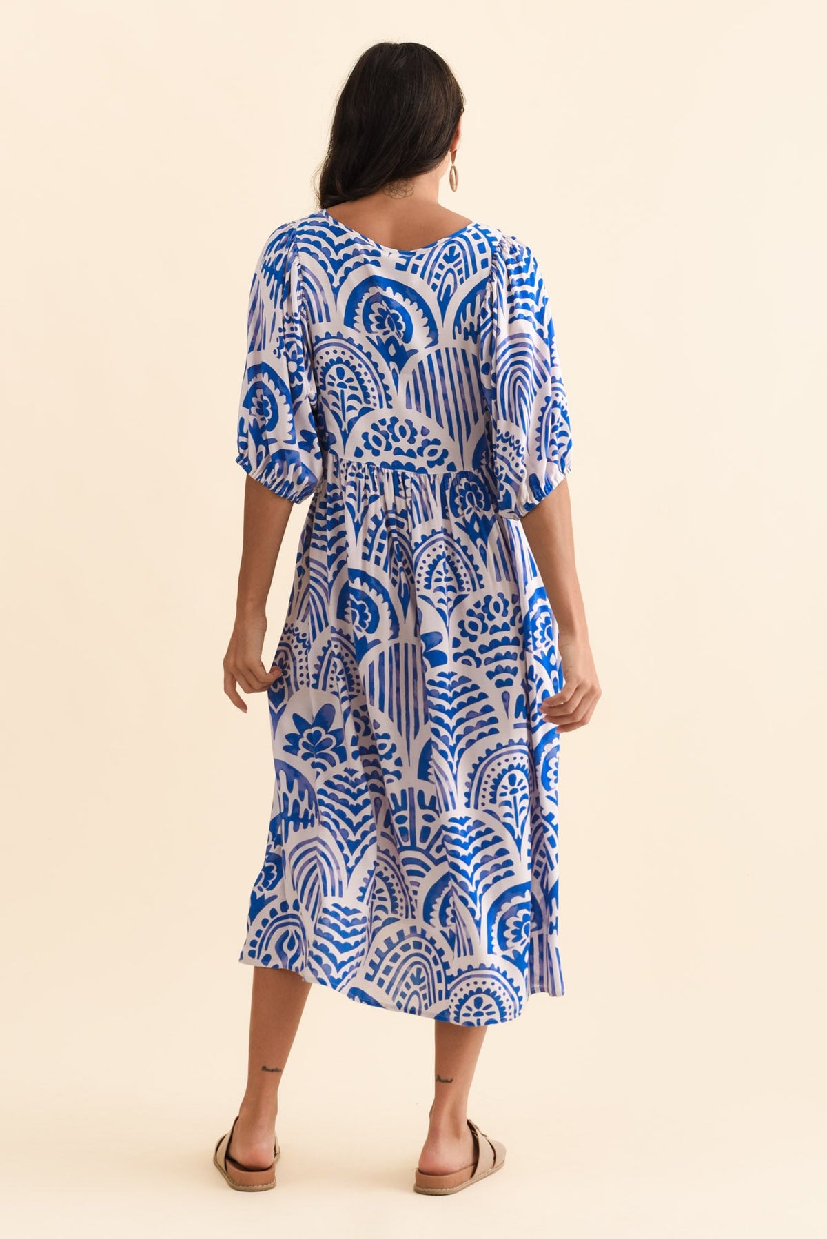 Pansy Blue Abstract Pocket Dress Side View