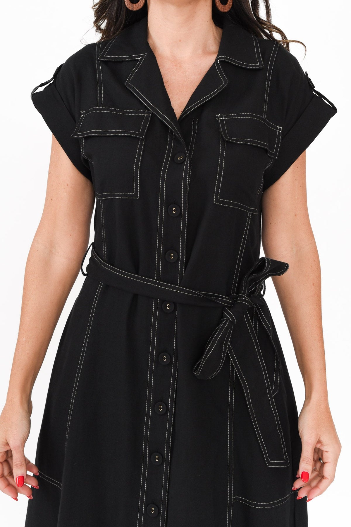 Patricia Black Cotton Blend Tie Dress Full Length View