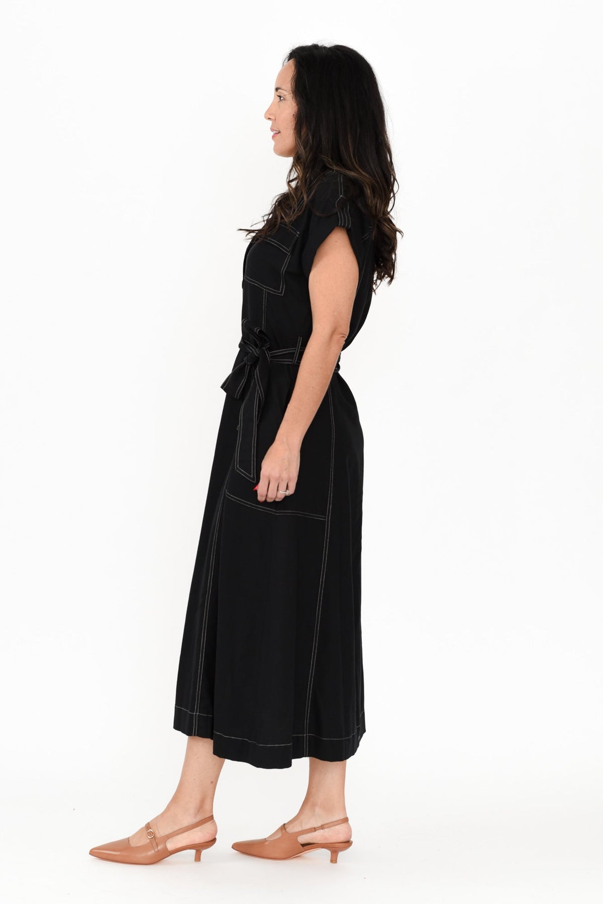 Patricia Black Cotton Blend Tie Dress Side View