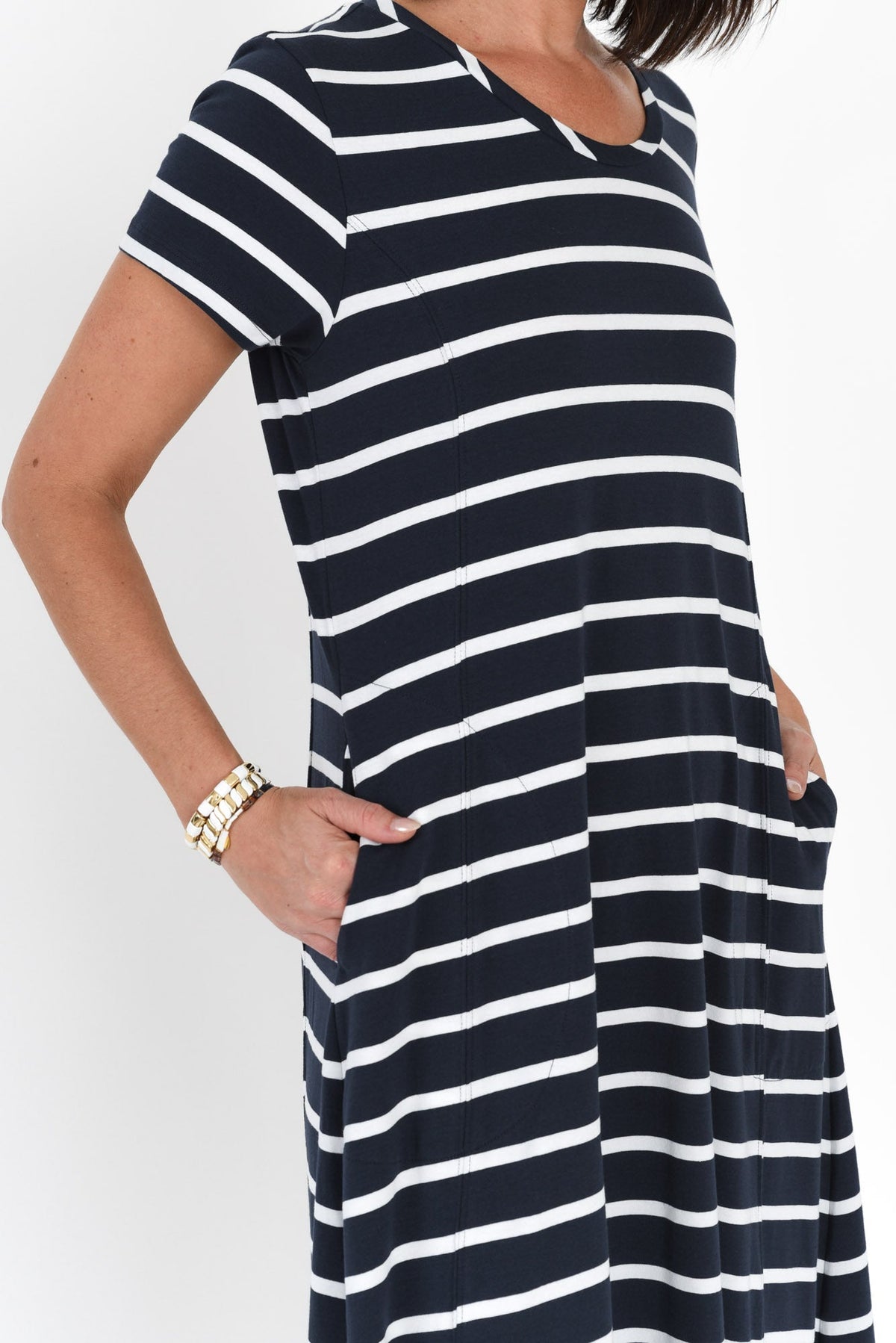 Patrick Indigo Stripe Cotton Pocket Dress Detail View