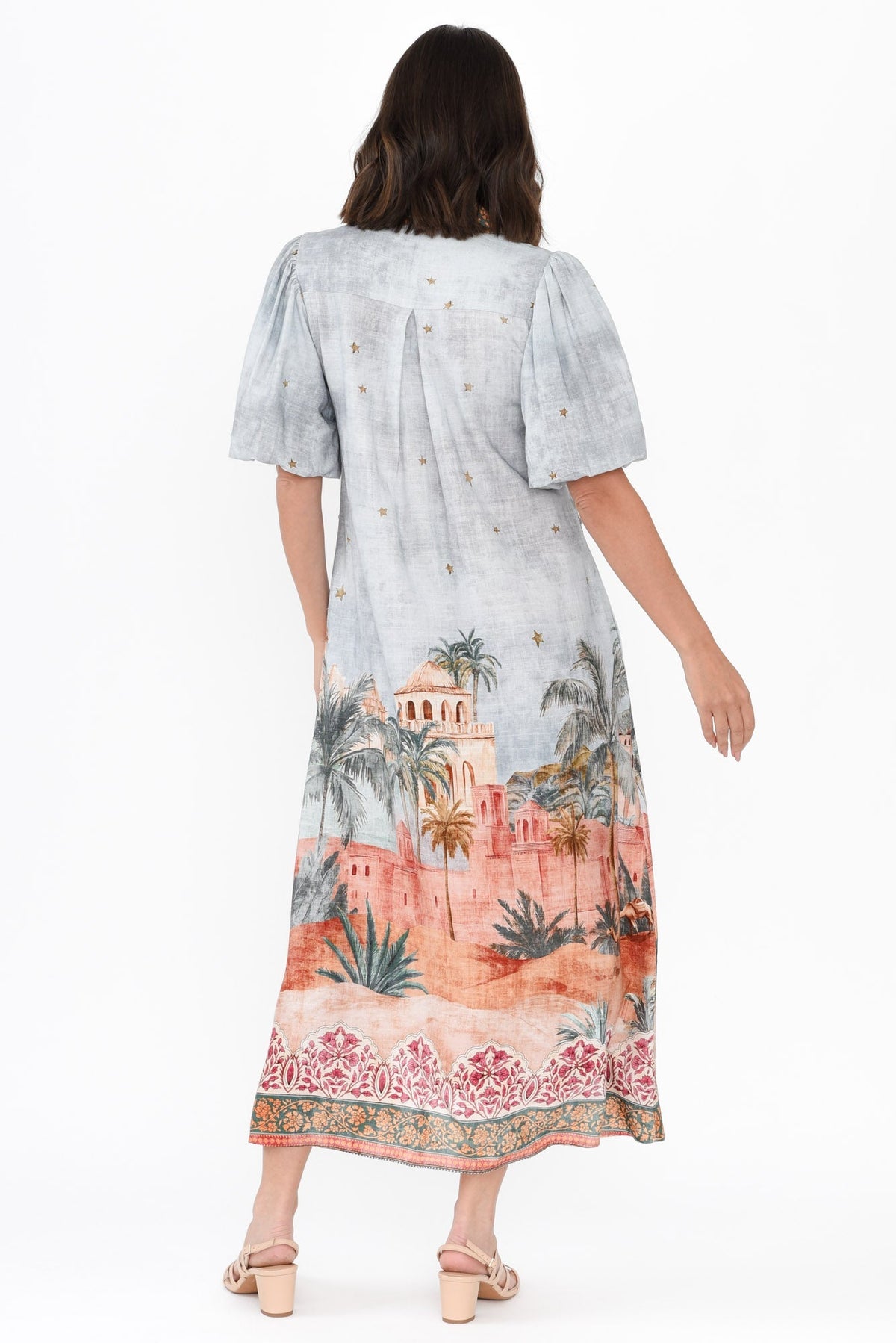 Piper Blue Palm Shirt Dress Side View