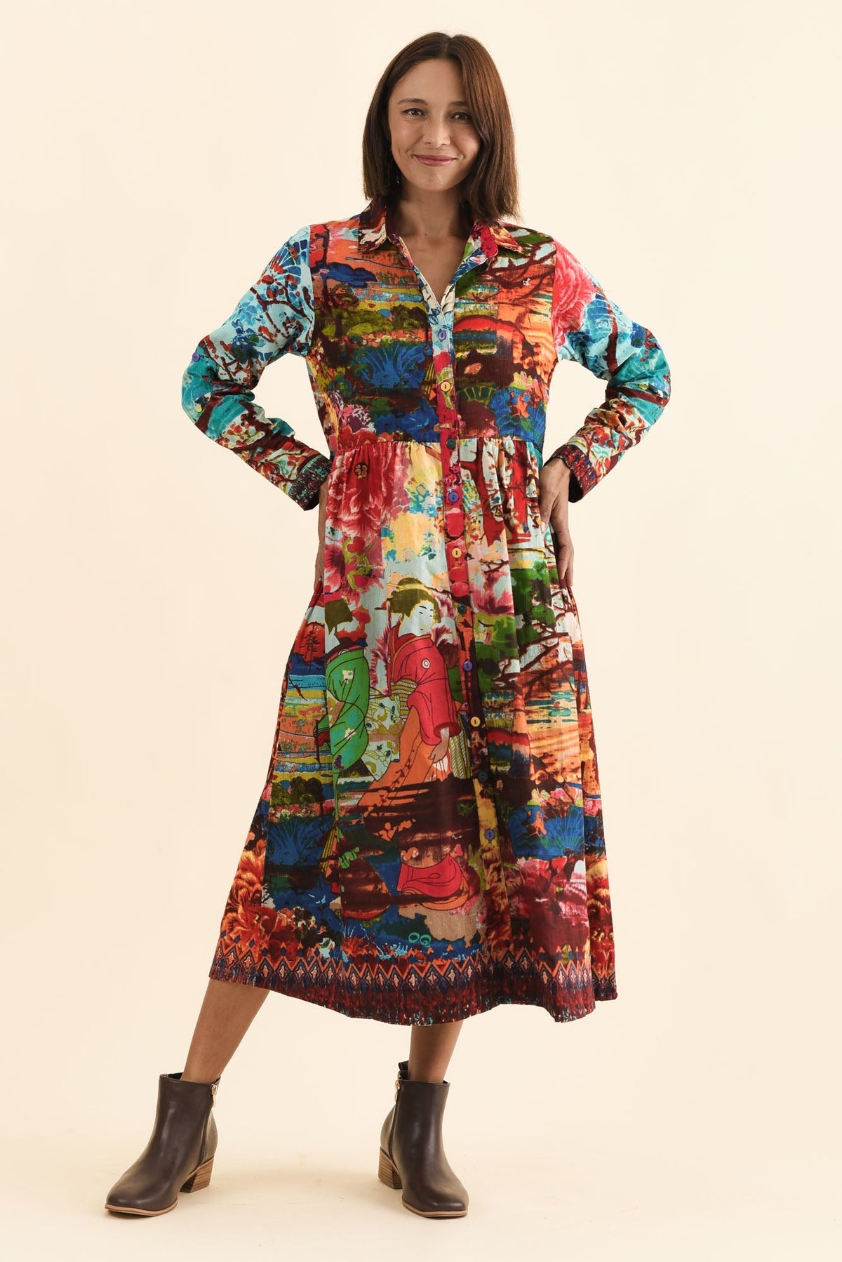 Platt Red Garden Pocket Shirt Dress Front View