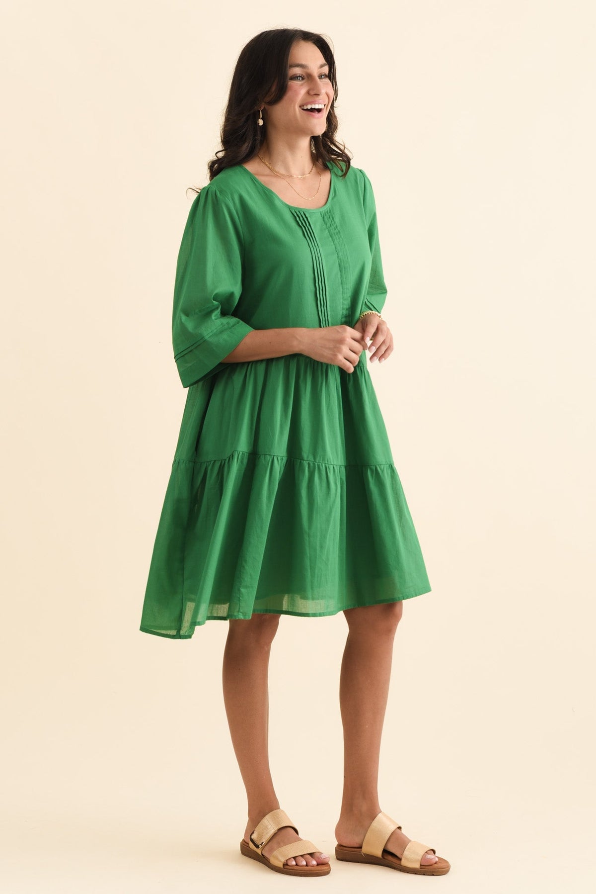 Portia Green Cotton Asymmetrical Dress Back View