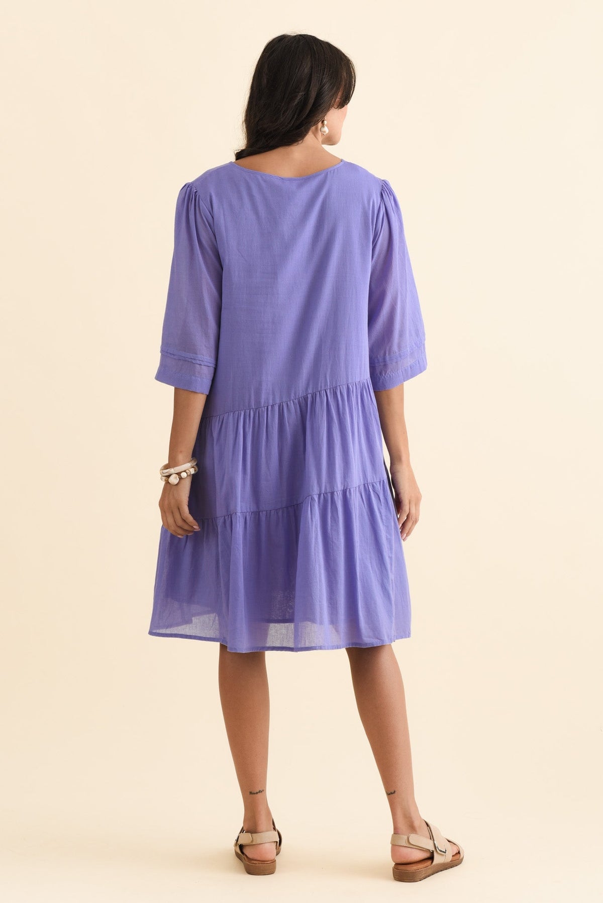 Portia Purple Cotton Asymmetrical Dress Side View