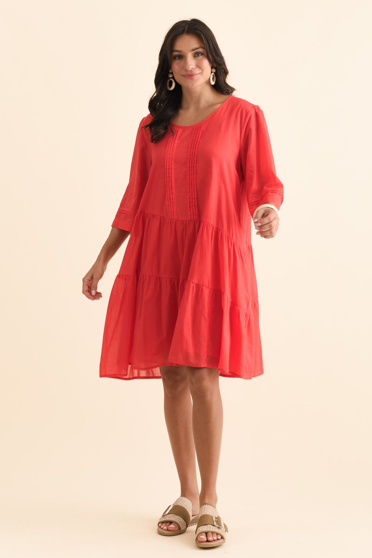 Portia Red Cotton Asymmetrical Dress Back View 2