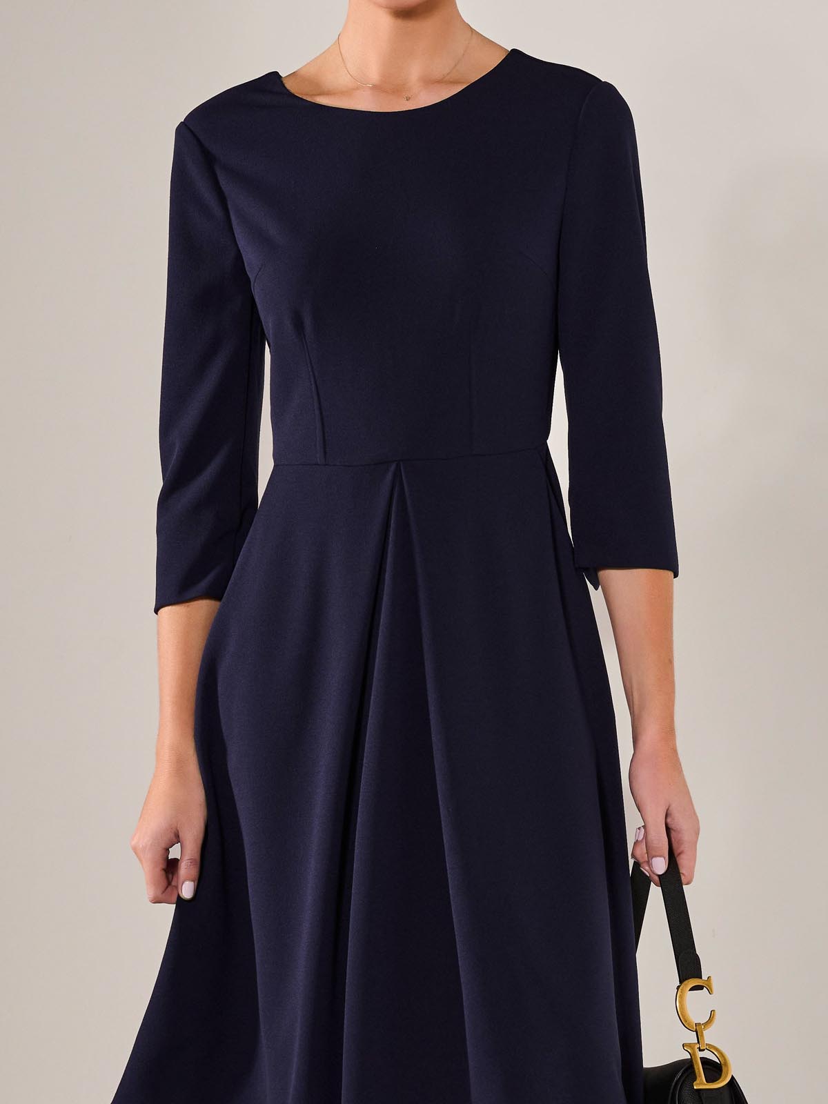 Round Neck 3/4 Sleeve Midi Dress Side View