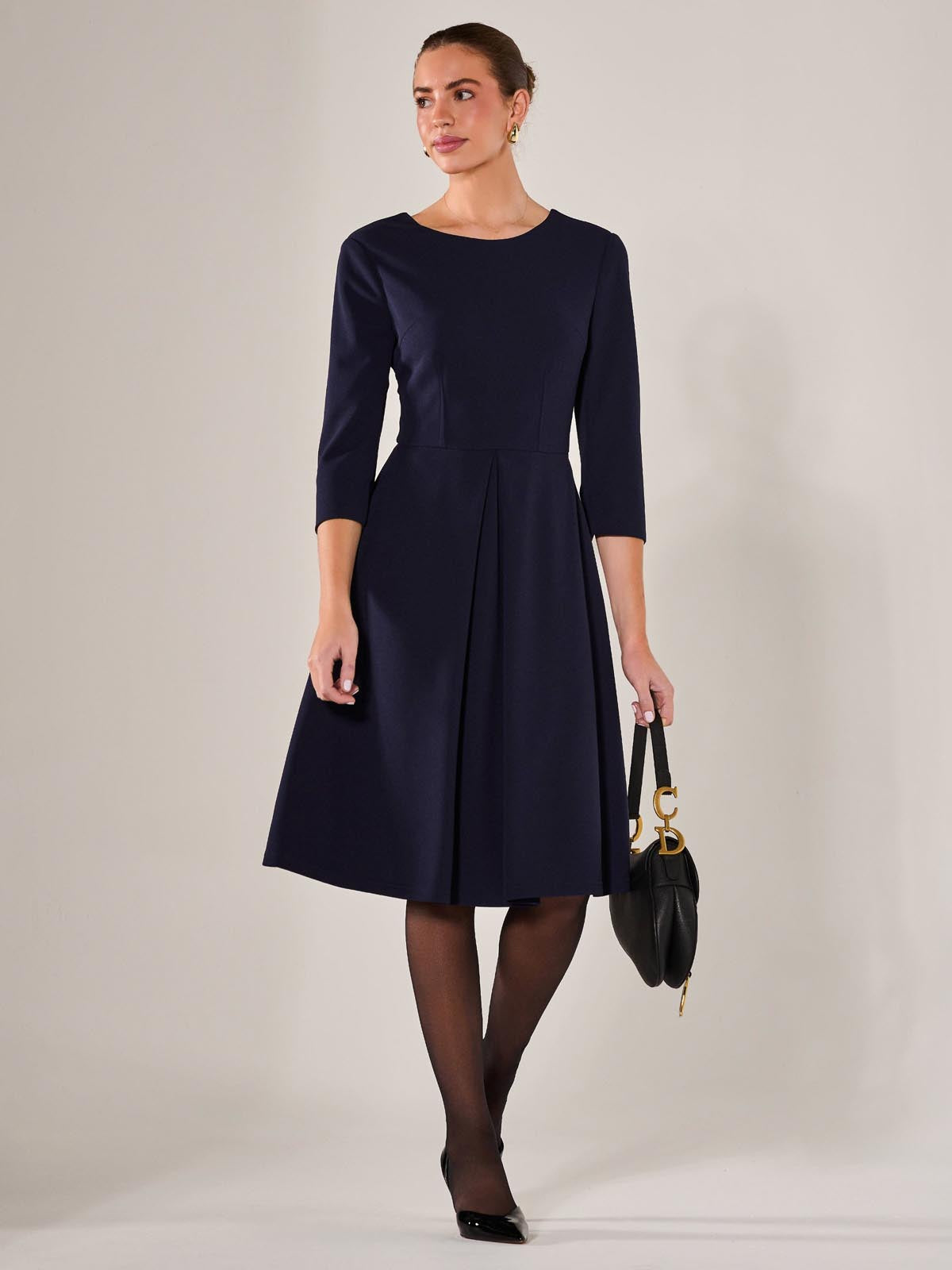 Round Neck 3/4 Sleeve Midi Dress Detail View