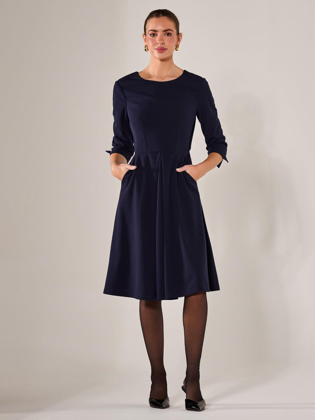 Round Neck 3/4 Sleeve Midi Dress Styled View