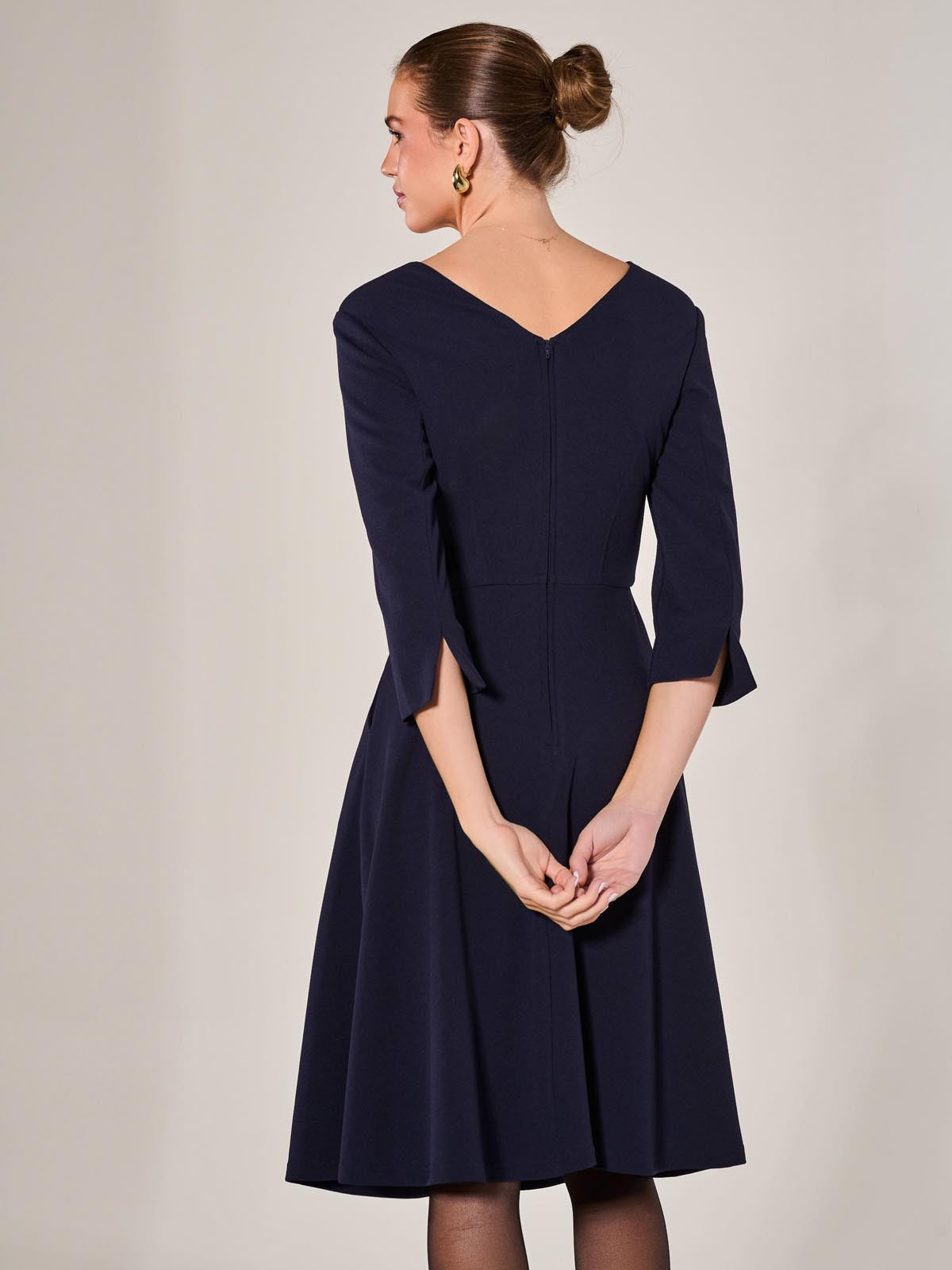 Round Neck 3/4 Sleeve Midi Dress Full Length View