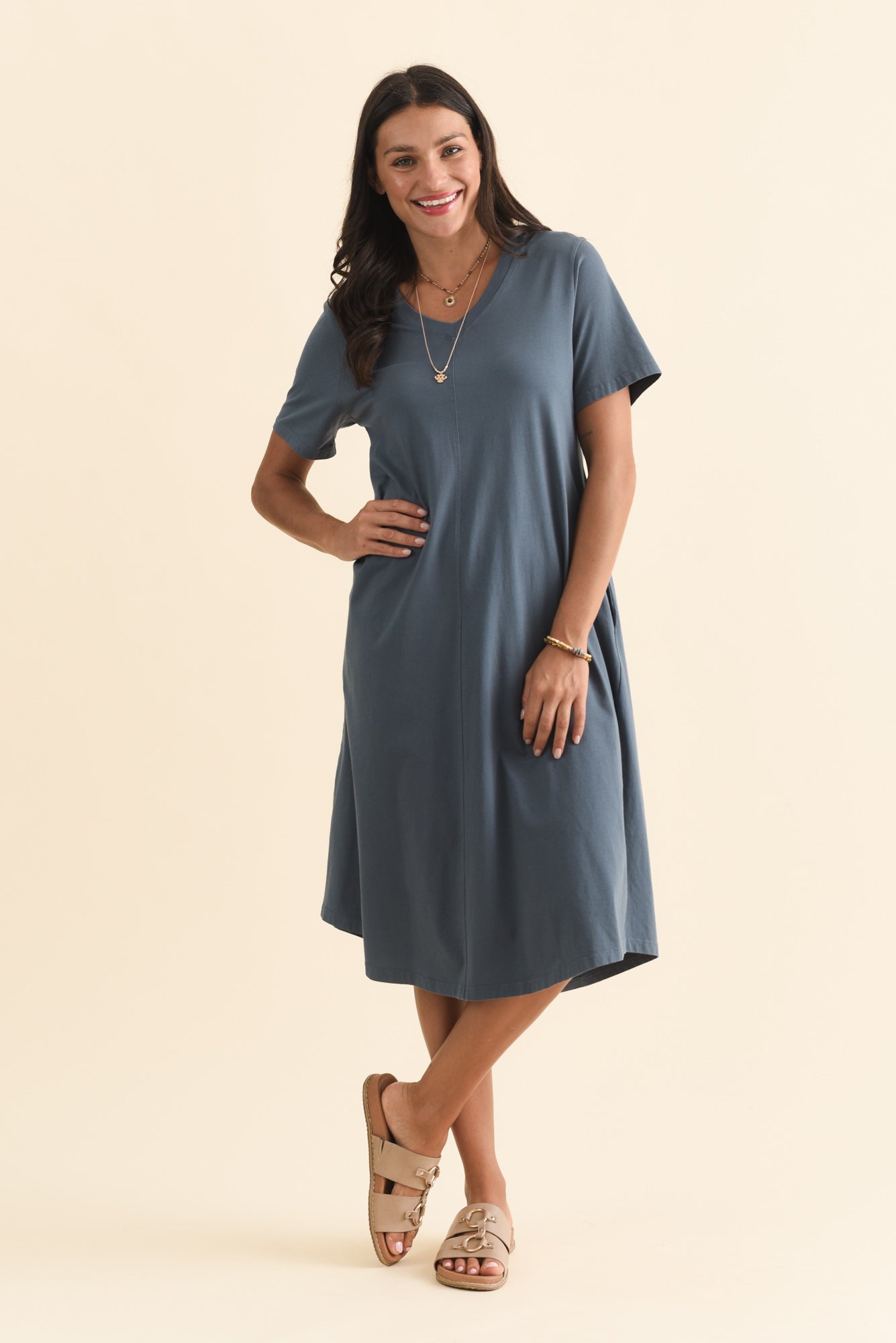 Quentin Steel Cotton Tee Dress Front View