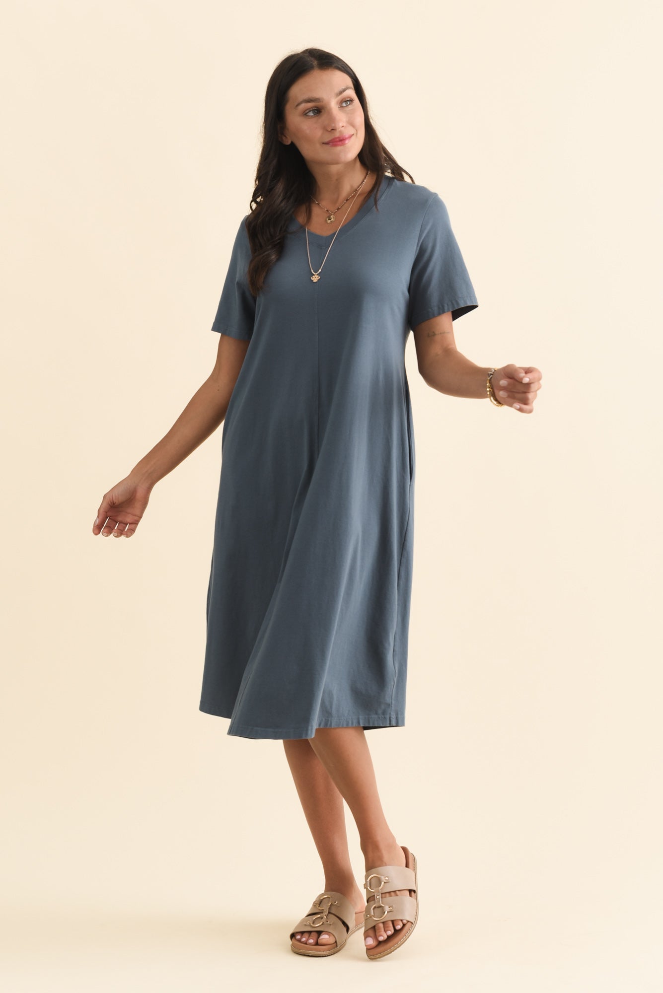 Quentin Steel Cotton Tee Dress Back View