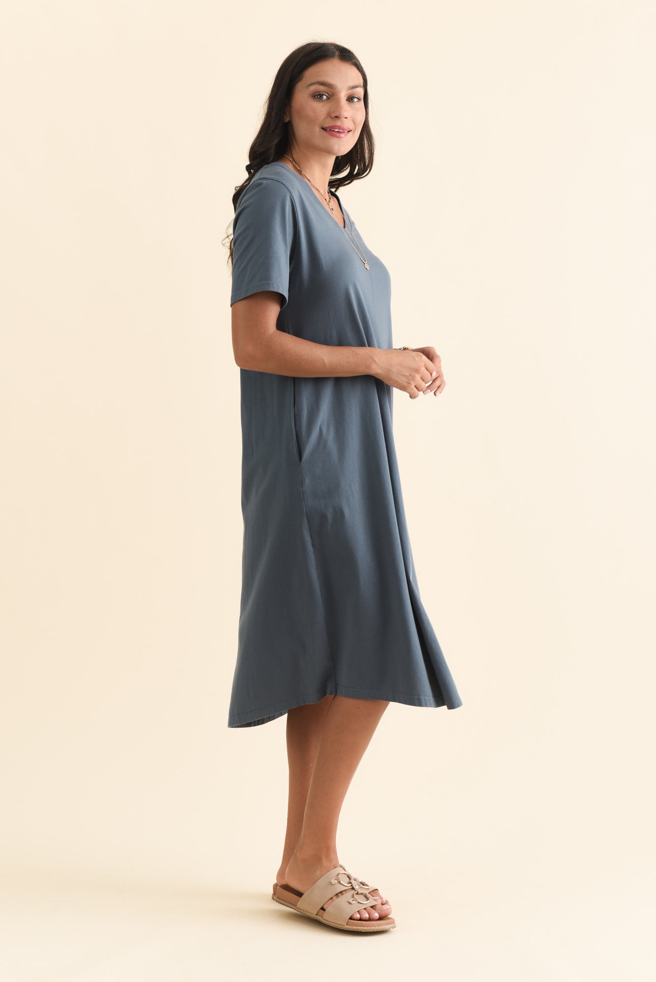 Quentin Steel Cotton Tee Dress Side View