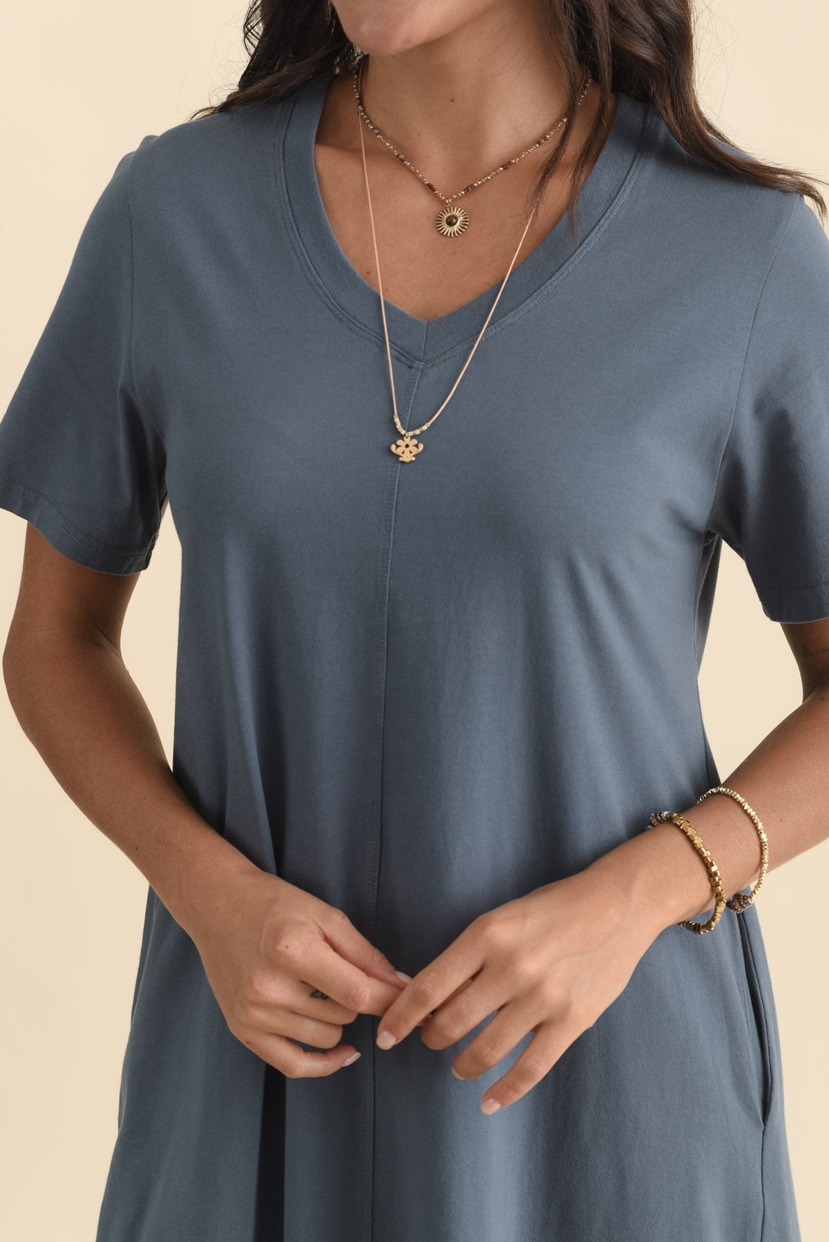 Quentin Steel Cotton Tee Dress Full Length View